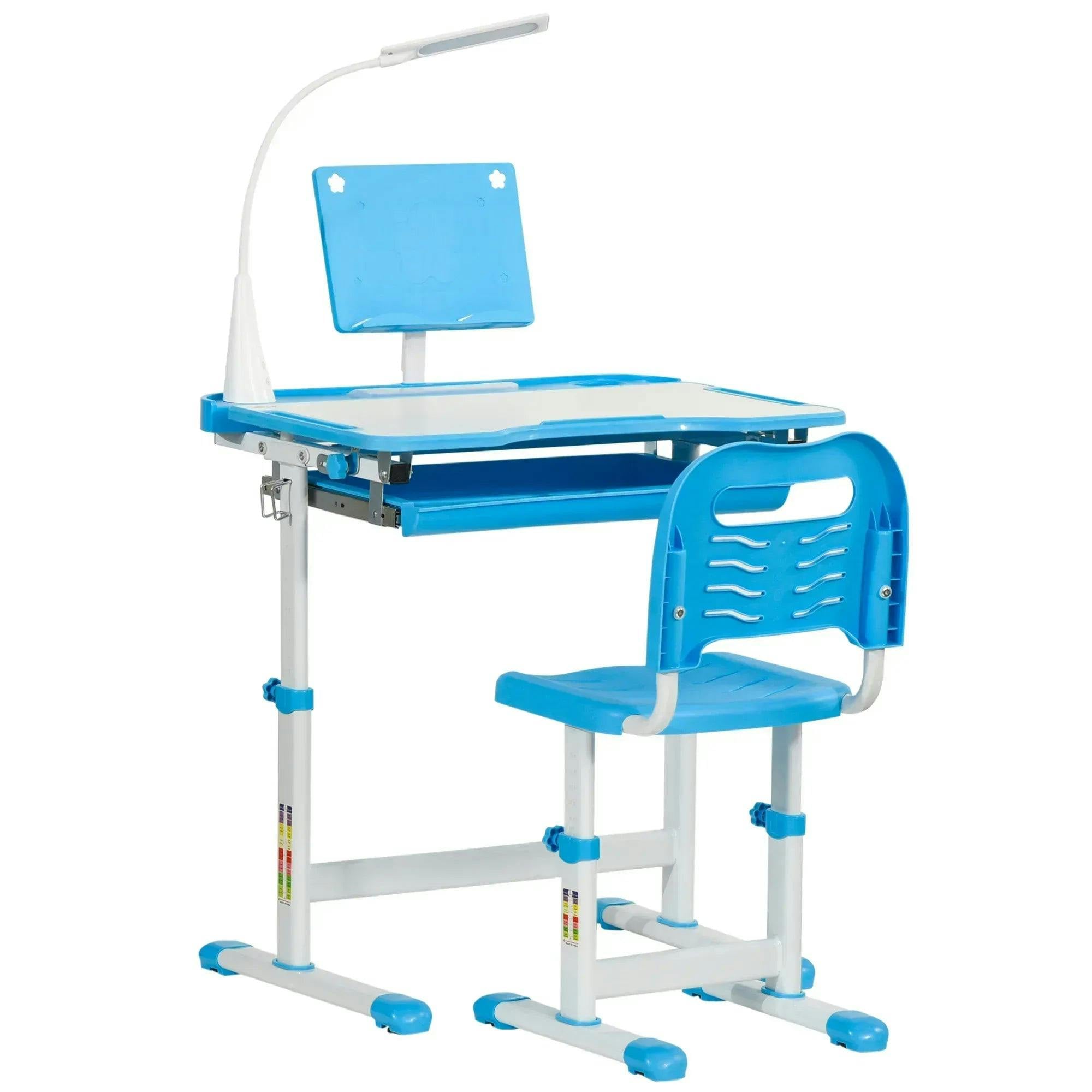 Rackhams Blue/White Kids Desk And Chair Set, Height Adjustable Study Desk With Usb Lamp, Storage Drawer For Study, And - Image 6