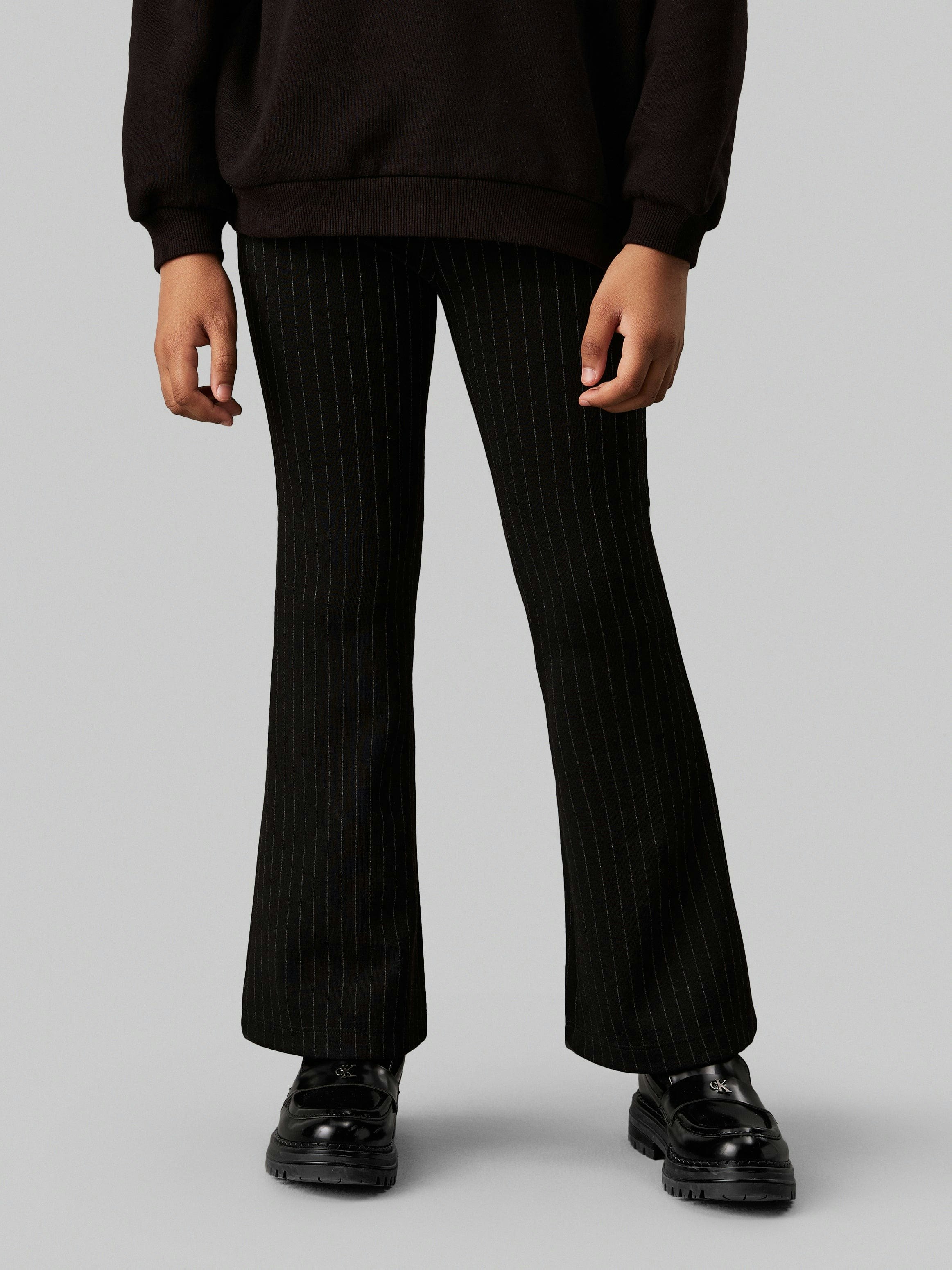 Calvin Klein Girls Black Pinstripe Flare Trousers In - 14 Yrs