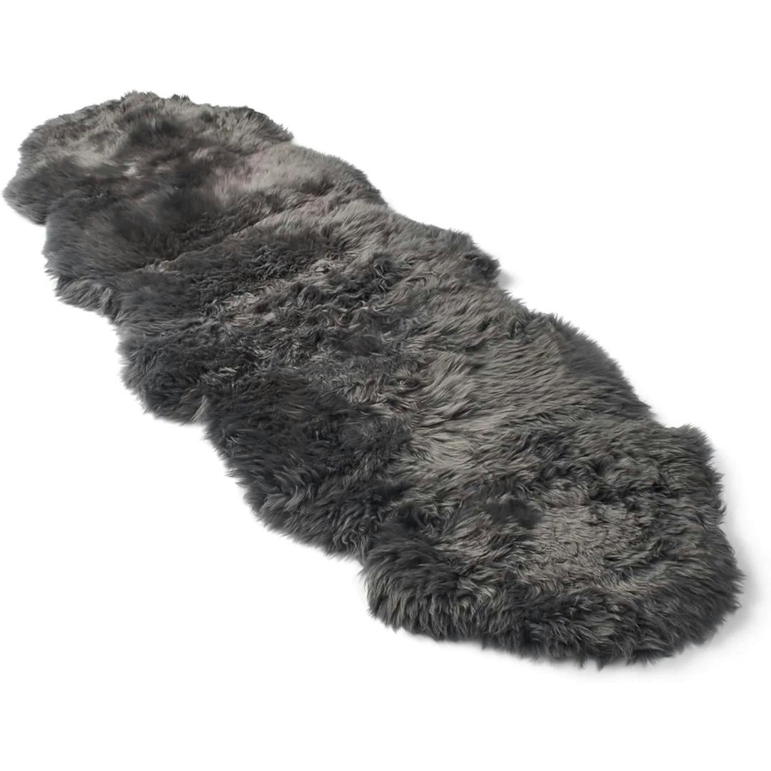 Rackhams Genuine Sheepskin Real Natural Wool Double Area Rug - Charcoal