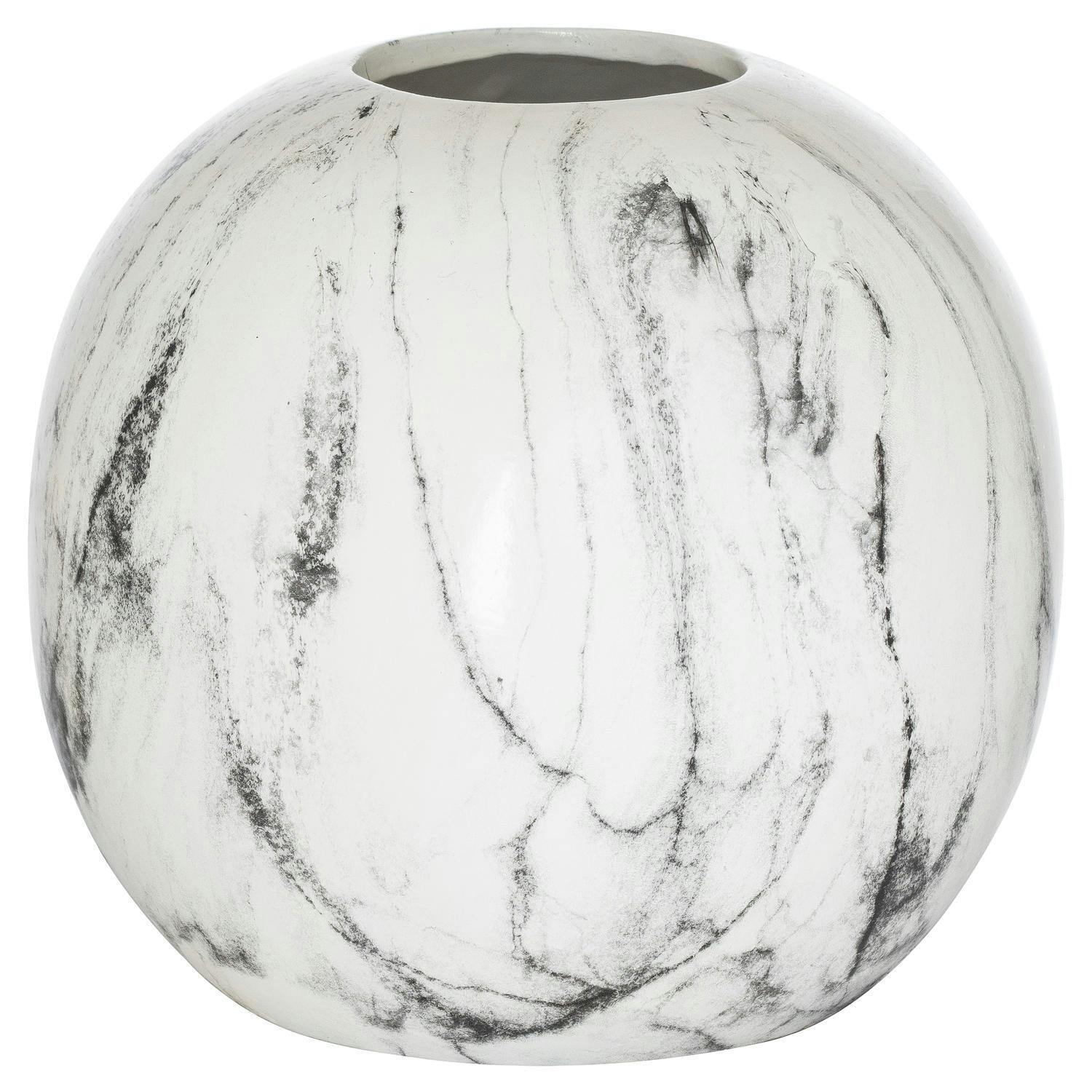 Hill Interiors White/Grey Pudding Marble Vase - 23Cm X 25Cm X 25Cm - 100% Mixed