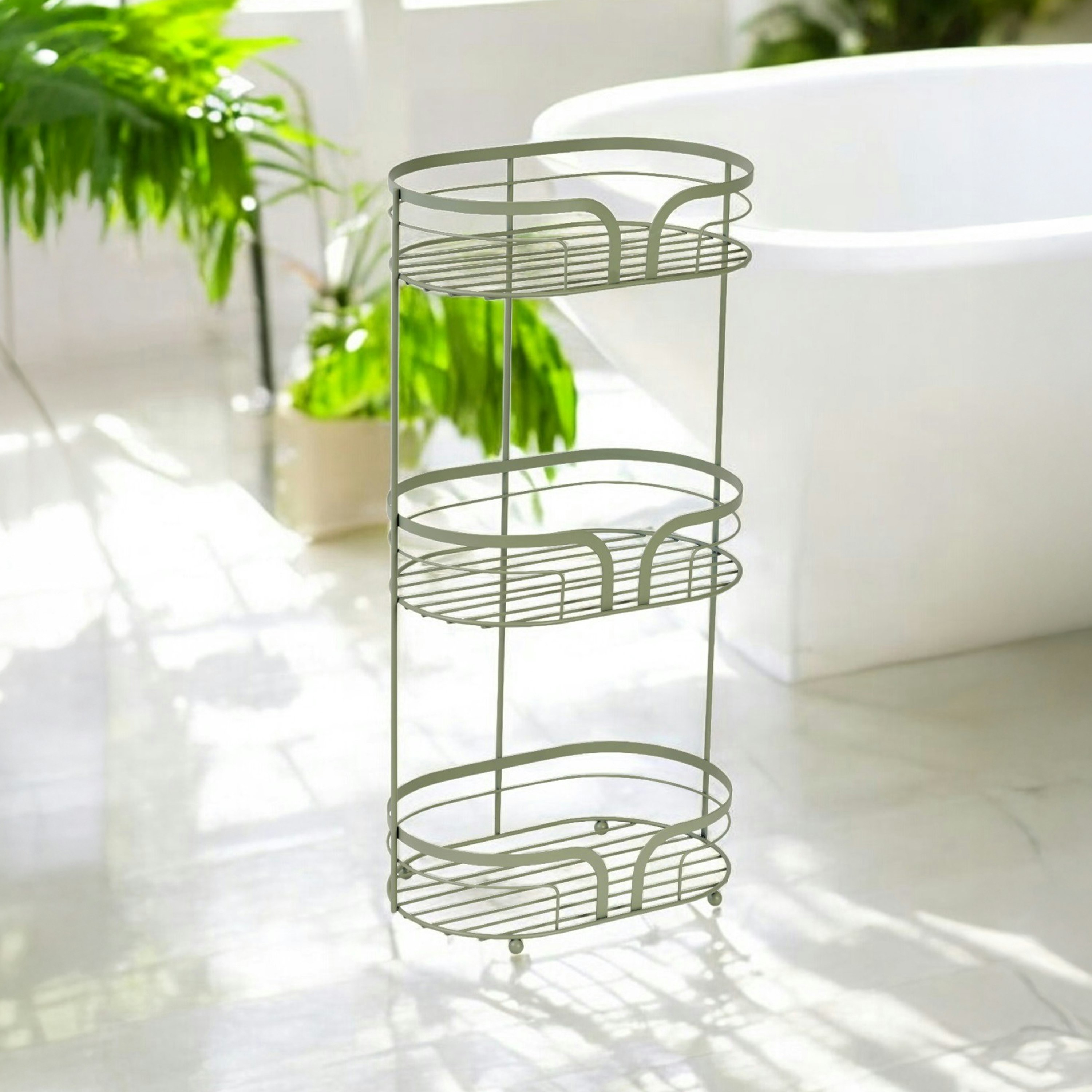 Showerdrape Green Dante Sage Freestanding Bathroom Floor Shower Caddy