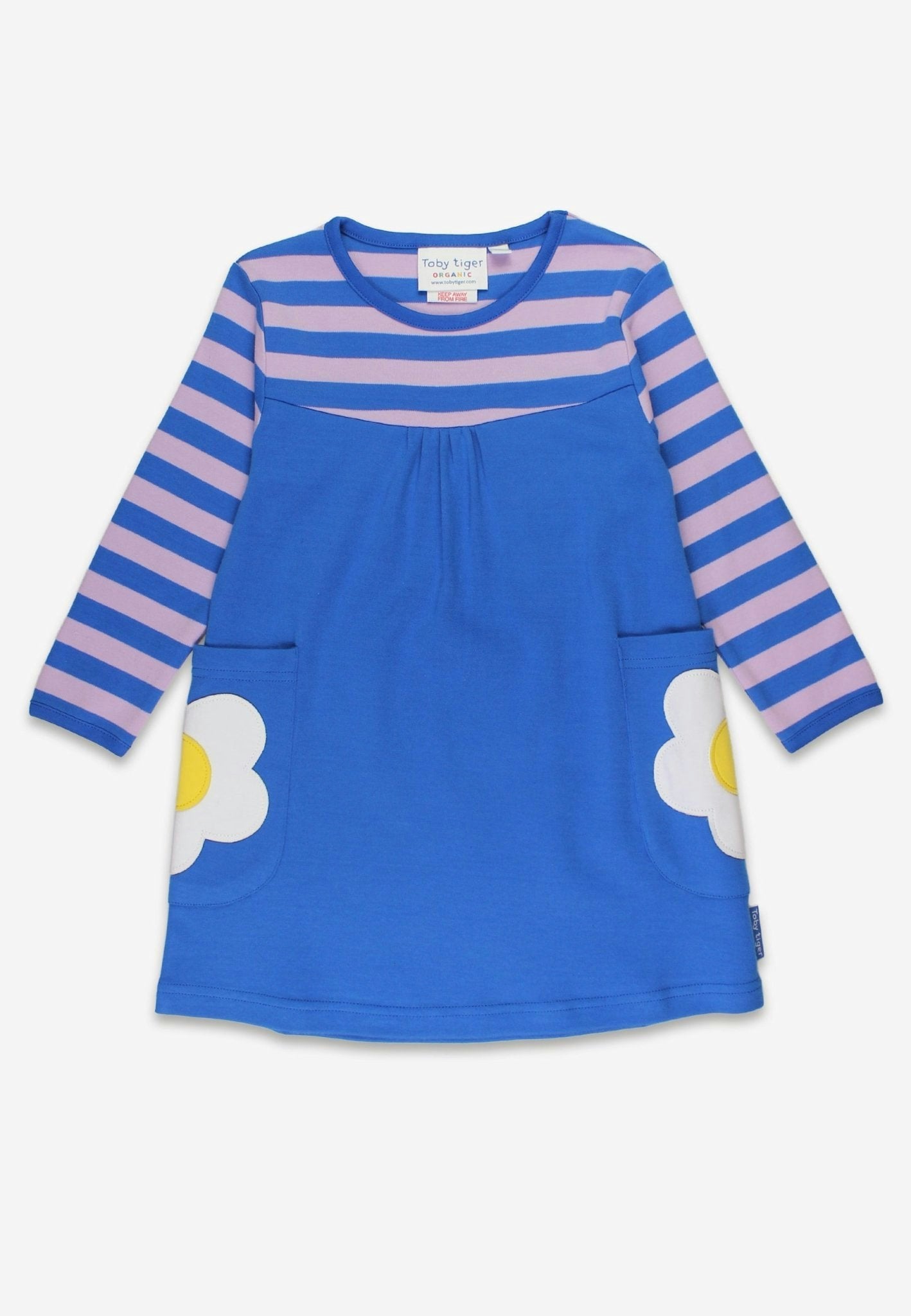 Toby Tiger Blue Organic Daisy Applique Long-Sleeved Dress - 3-4Y / 104Cm