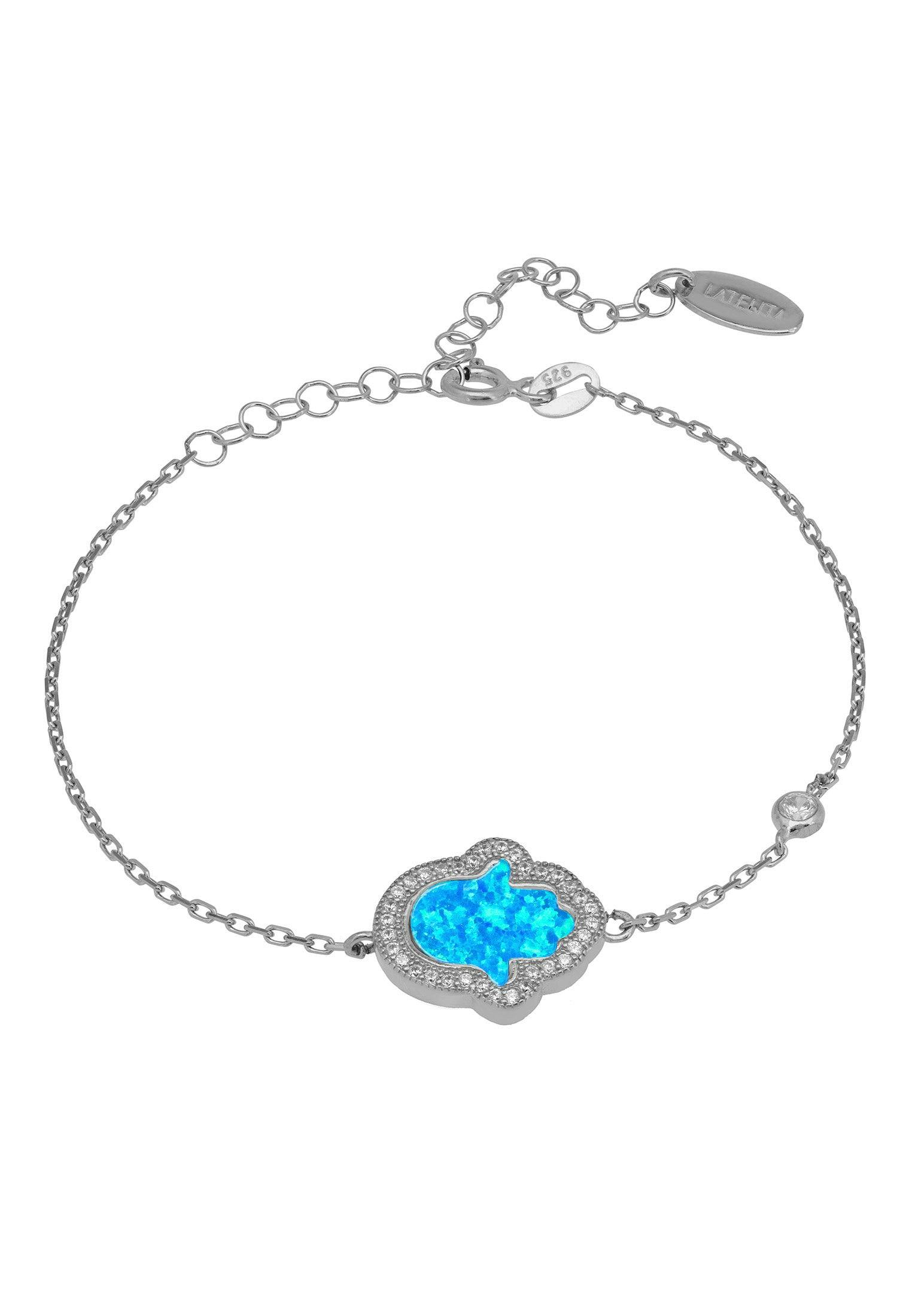 Latelita Turquoise/Blue/Silver Hamsa Opalite Bracelet
