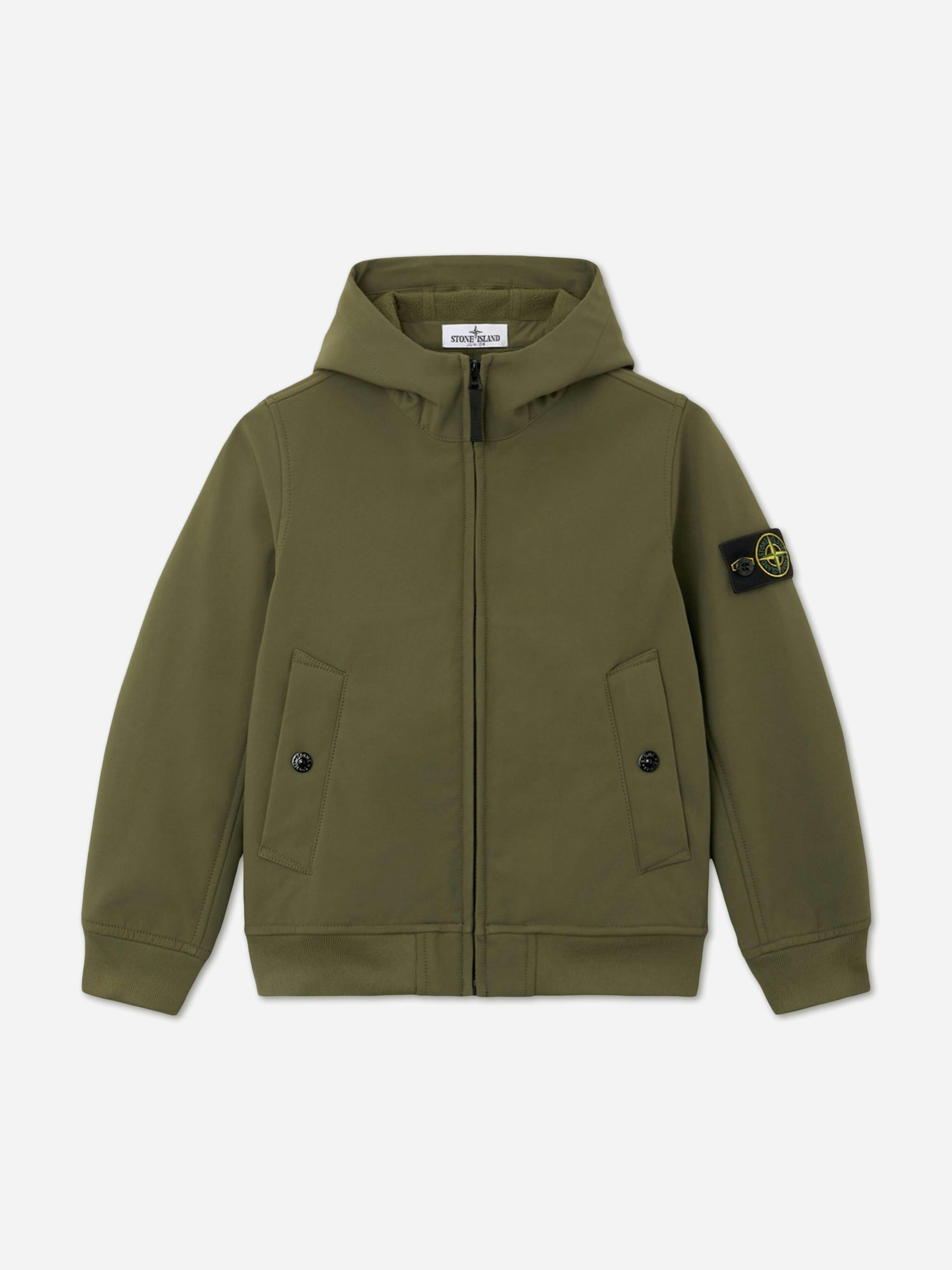 Stone Island Junior Boys Green Stone Island Soft Shell-R E.dye Technology Hooded Jacket In - 2 Yrs