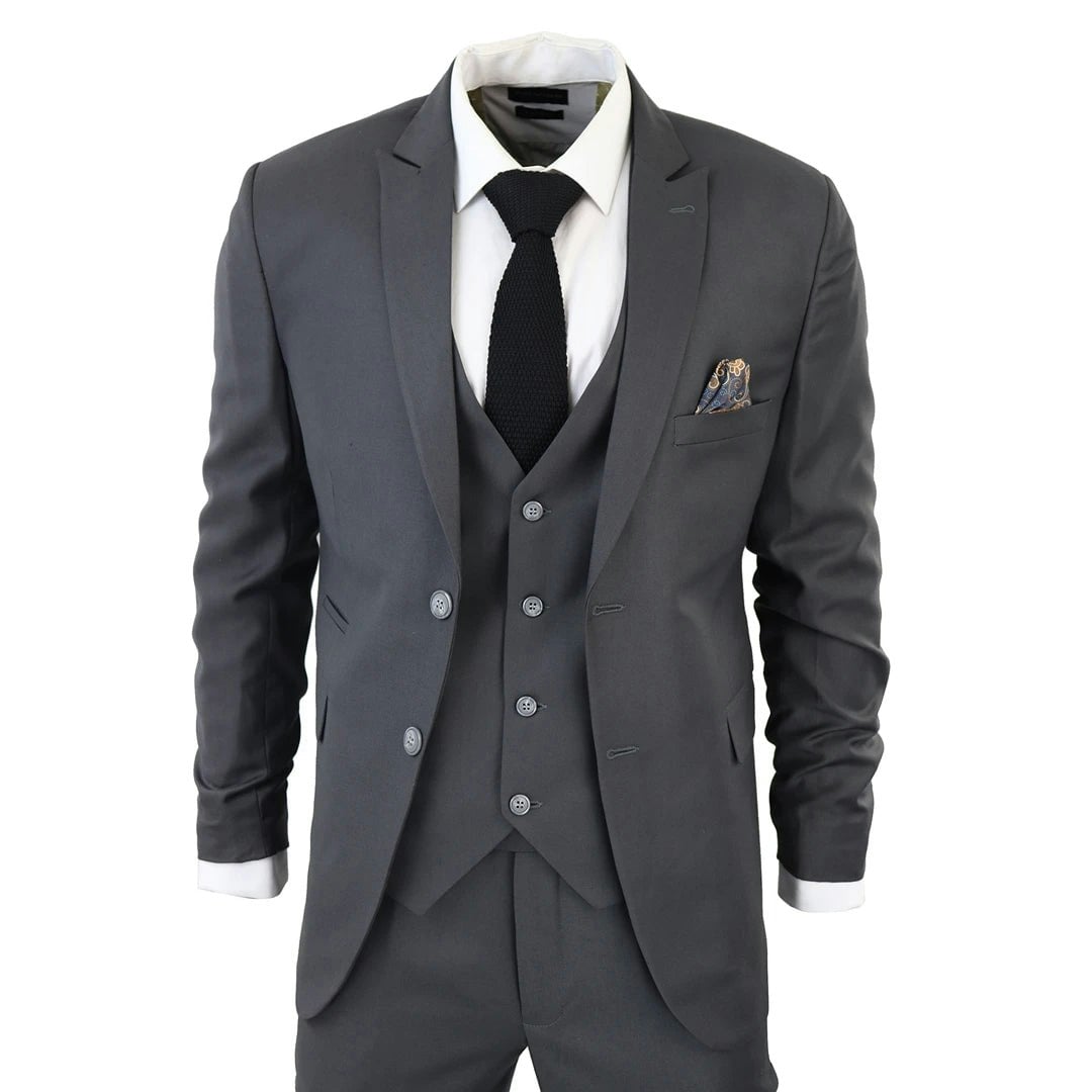 Truclothing Men's Grey Im1 Classic Plain Charcoal 3 Piece Suit - 40" Jacket 34" Trousers