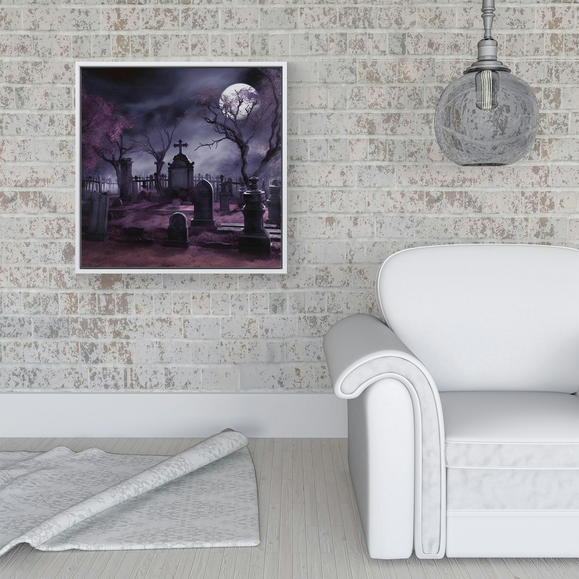 Rackhams White Witchs Moonlit Cemetery Design Framed Canvas - 16" X 16"