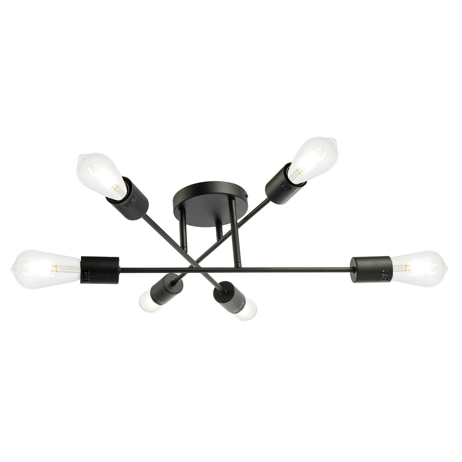 Happy Homewares Black/Light Industrial Designer Styled Mat Ceiling With Straight Metal Arms 19Cm