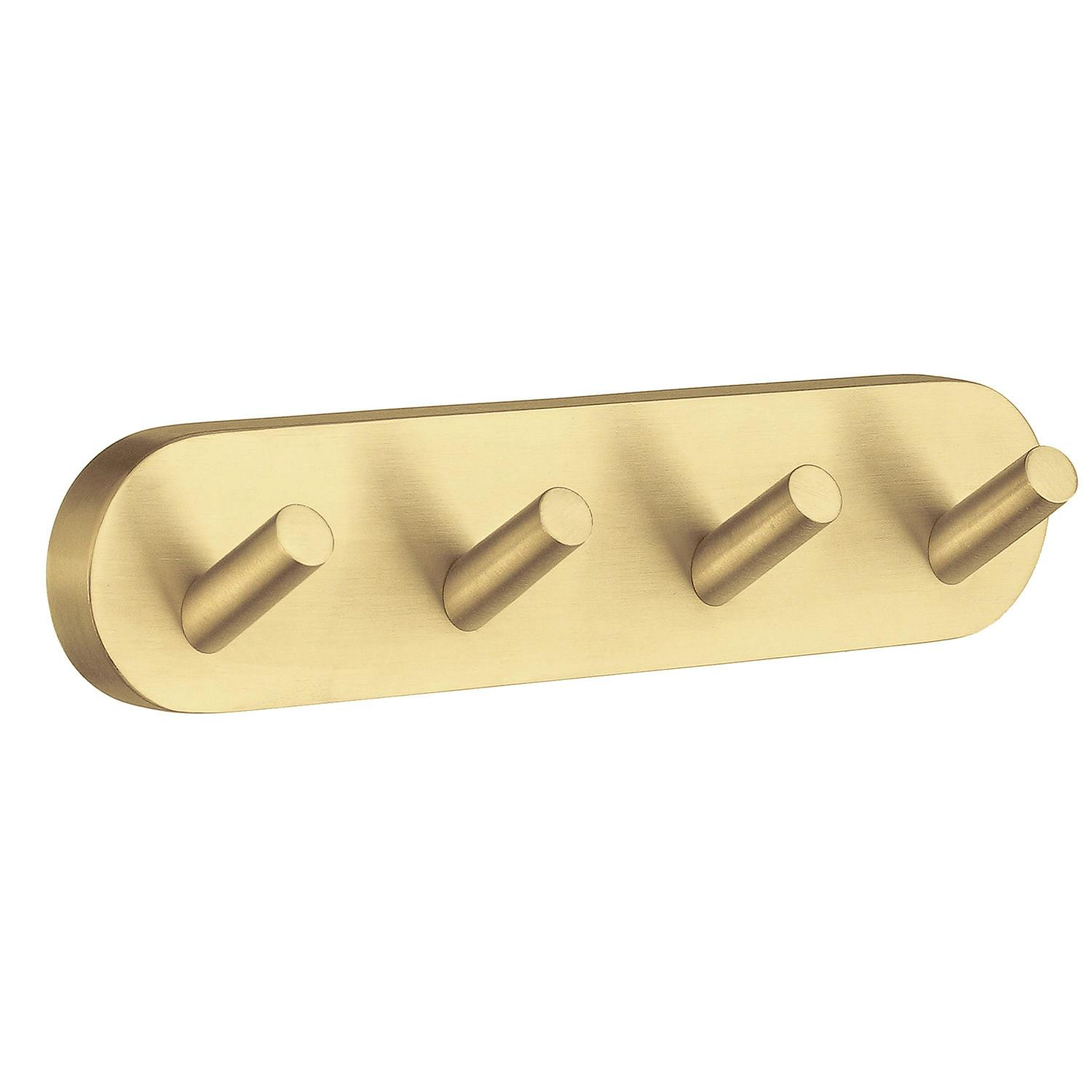 Rackhams Brushed Brass Quadruple Towel Hook Rail 40Mm X 178Mm Wall Mounted Bathroom Rounded Robe Hooks Clothes Hanger Coat Peg