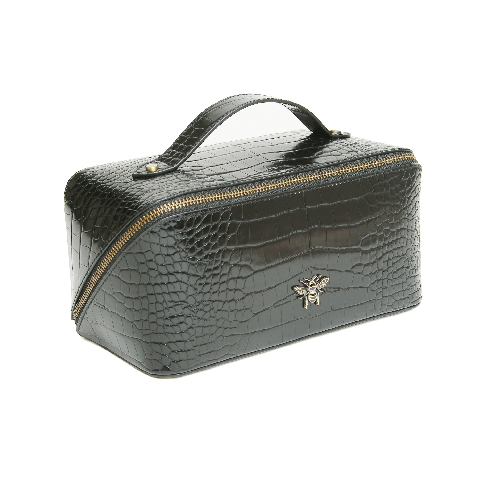 Alice Wheeler Black Bee Train Case – Fold-Out Beauty Organiser - Croc