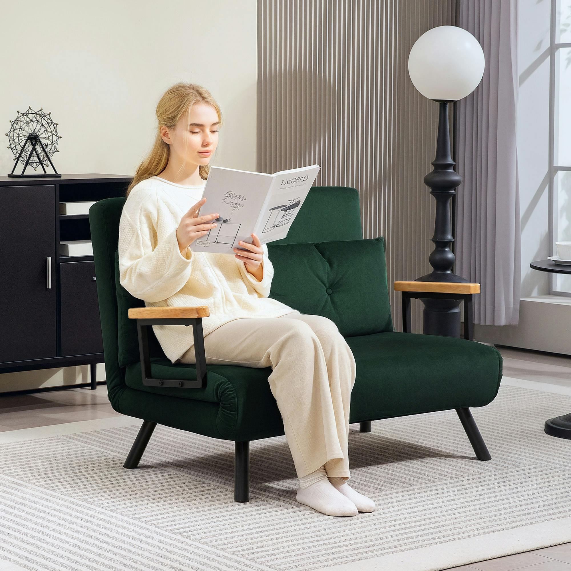 Homcom Green Click Clack 2 Seater Sofa Bed For Living Room, Guest Room