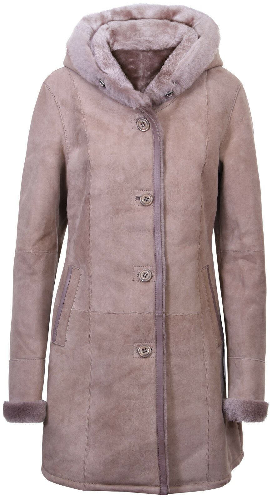 Infinity Leather Women's Beige Suede Merino Sheepskin Parka Coat-Tripoli - Taupe - Uk L/14 | Eu 40 | Us 10