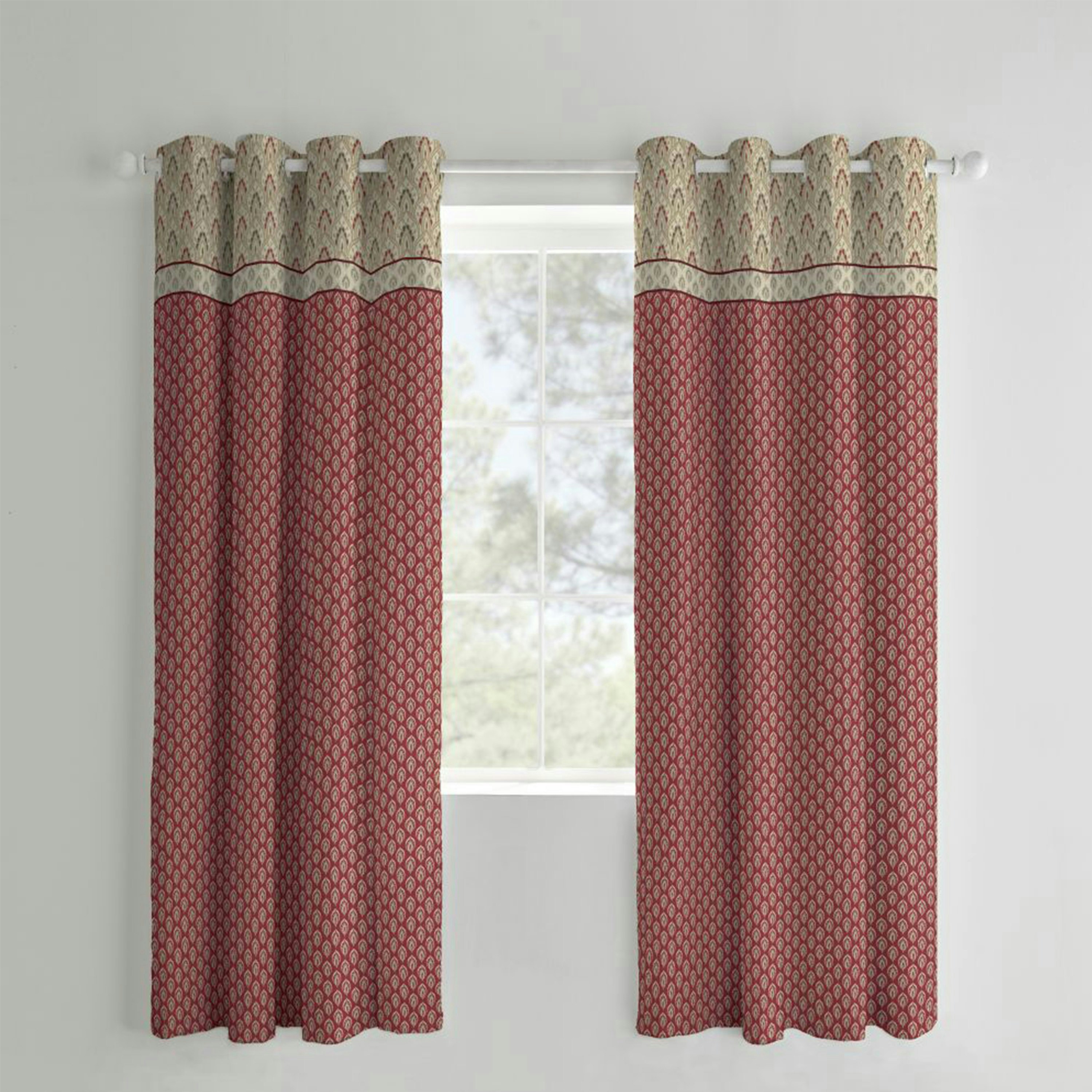 Catherine Lansfield Red Kashmir Fully Lined Eyelet Curtains Multi - 66X72" - Curtains 168Cm