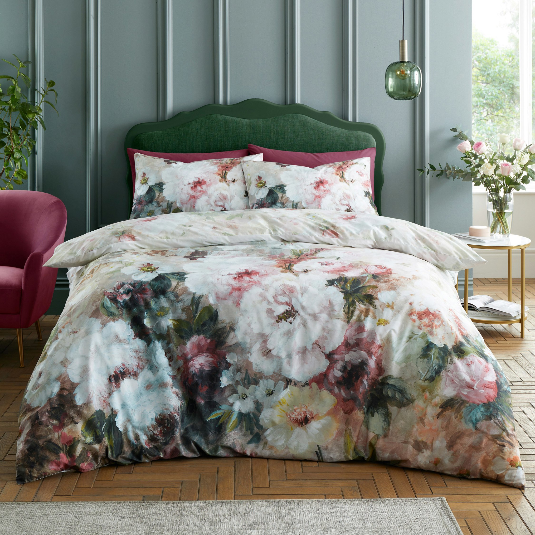 Rackhams Rose Bloom 200 Thread Count Cotton Reversible Duvet Cover Set - Single