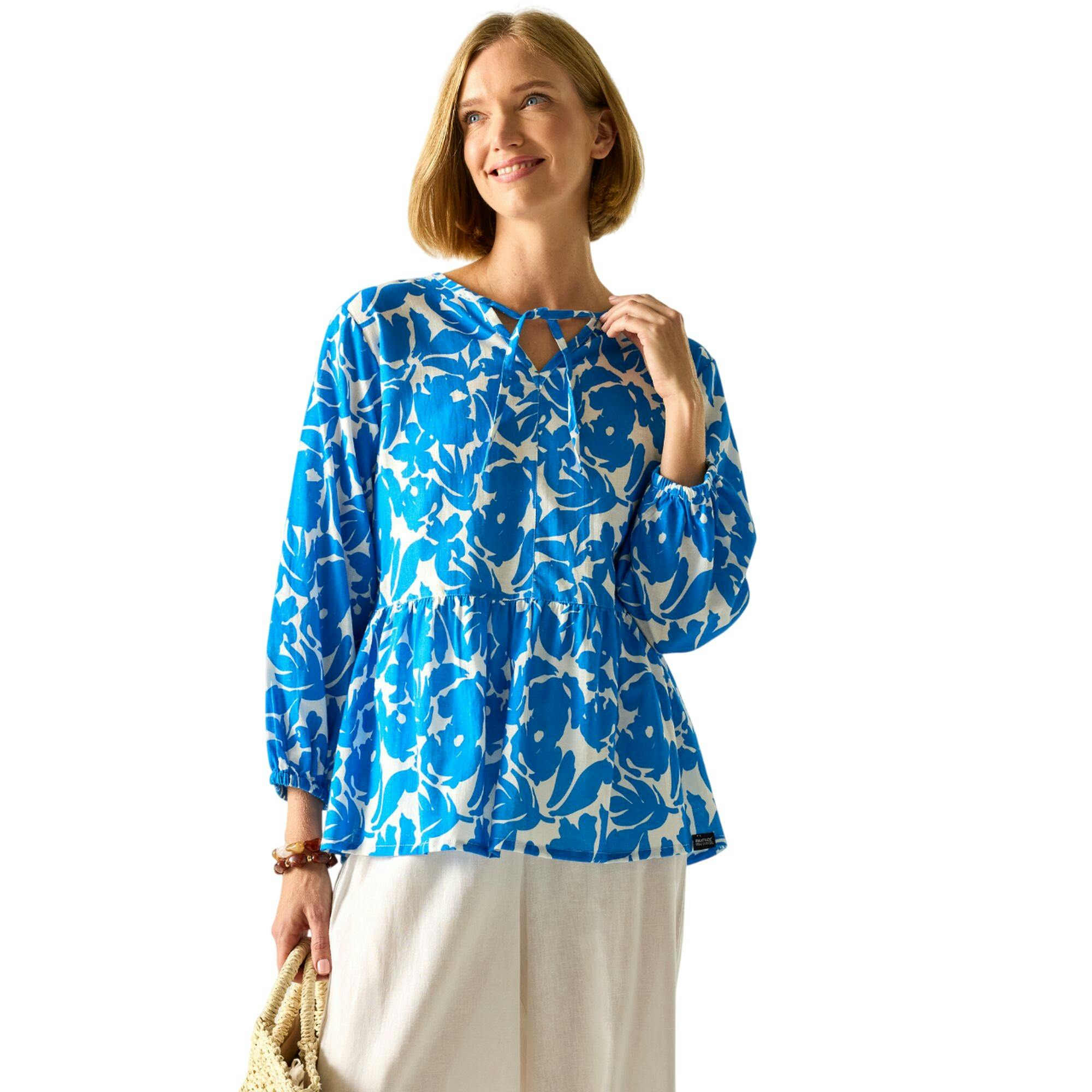 Regatta Women's Blue Primden Fleur Bloom Shirt - 10 Uk - 90% Cotton/10% Linen