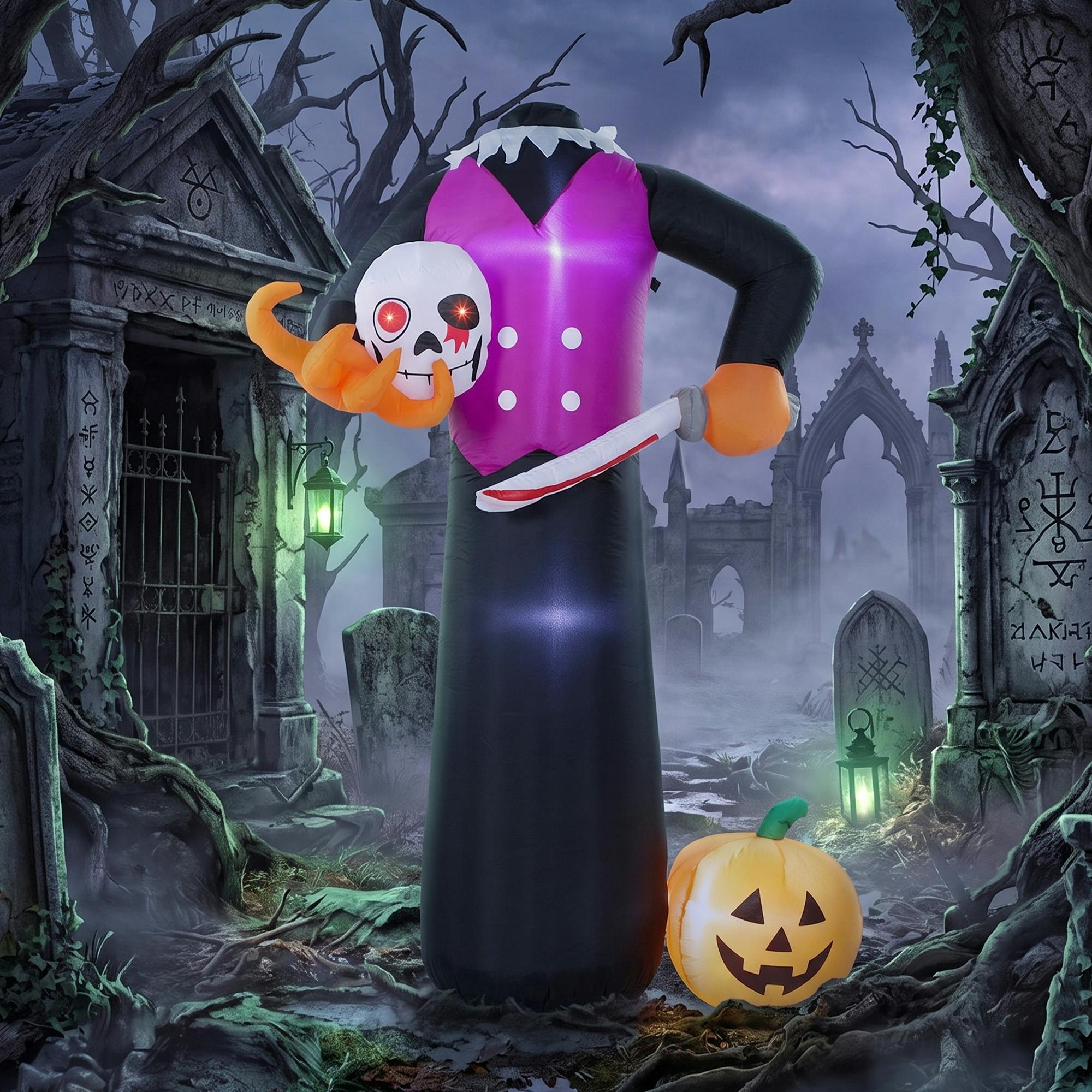 Rackhams Red/Blue/Dark 6 Ft Halloween Inflatable Skeleton, Halloween Headless Skeleton