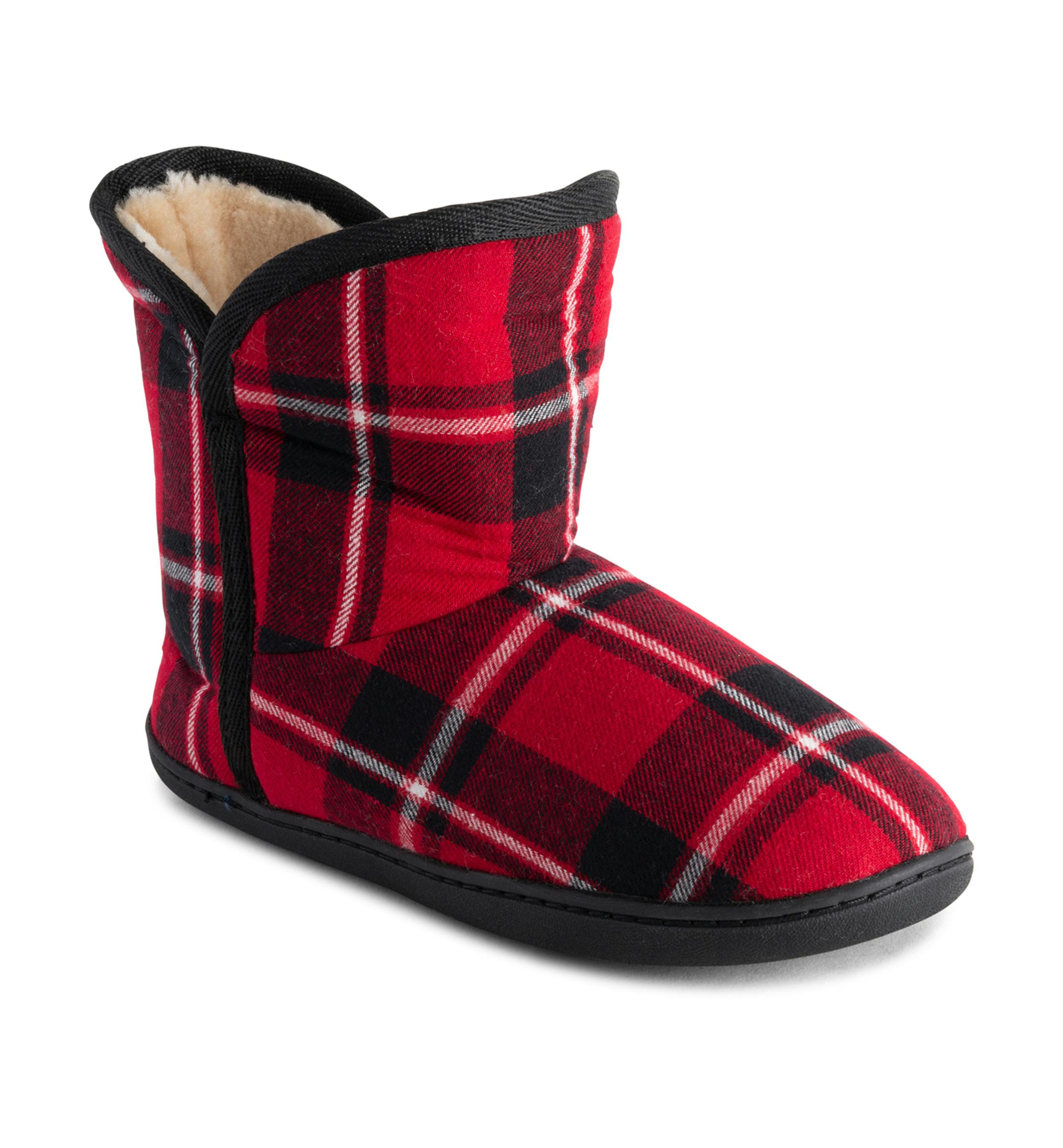 Viva Women's Red Polar Memory Foam Faux Fur Rubber Sole Cosy Slippers - 6 - Tartan