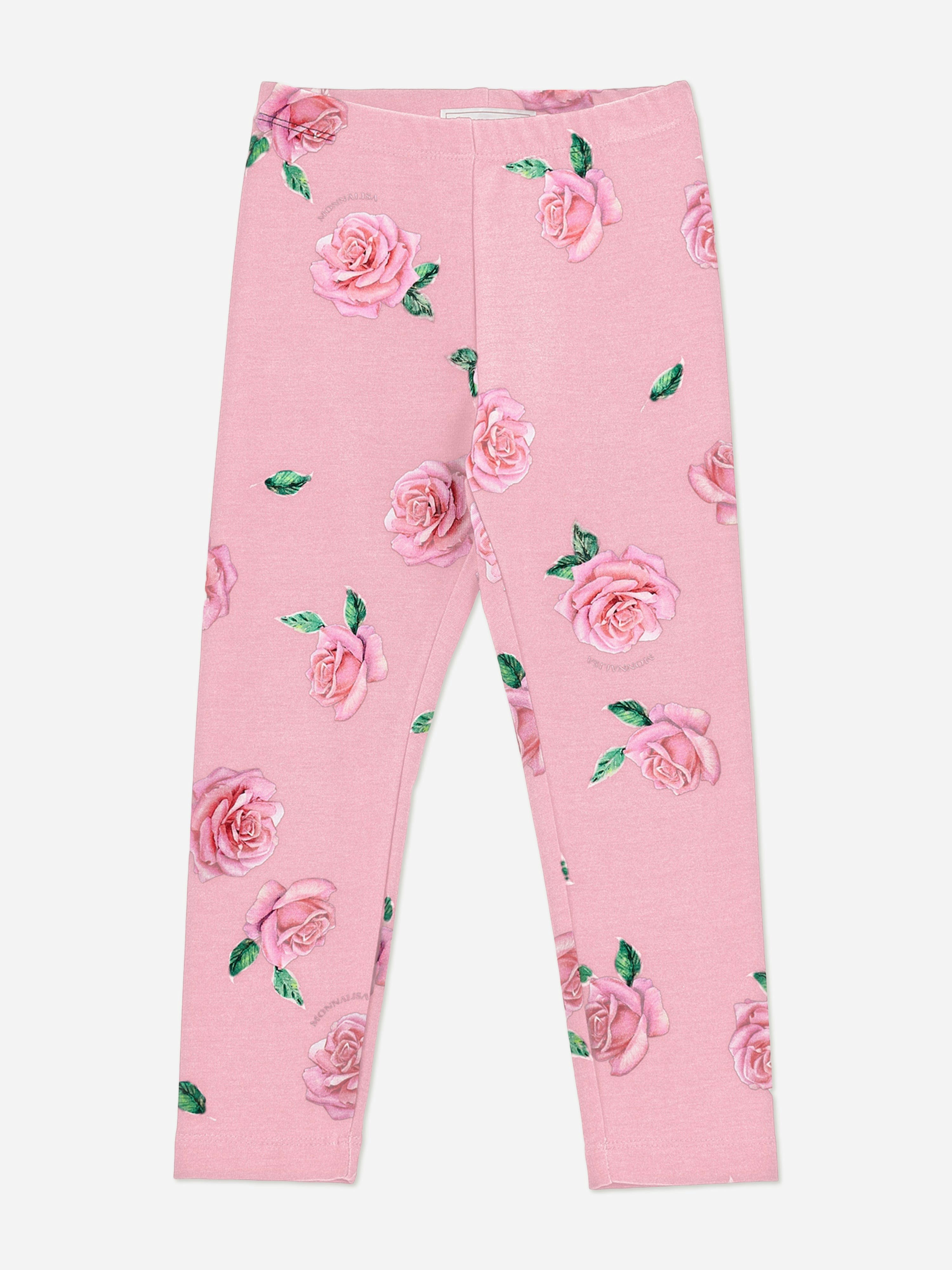 Monnalisa Girls Pink Rose Print Leggings In - 12 Yrs