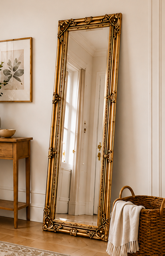 Downton Interiors Unisex Gold Antique Tall Ornate Dressing Wall Mirror With Bevelled Glass 142Cm - Image 2