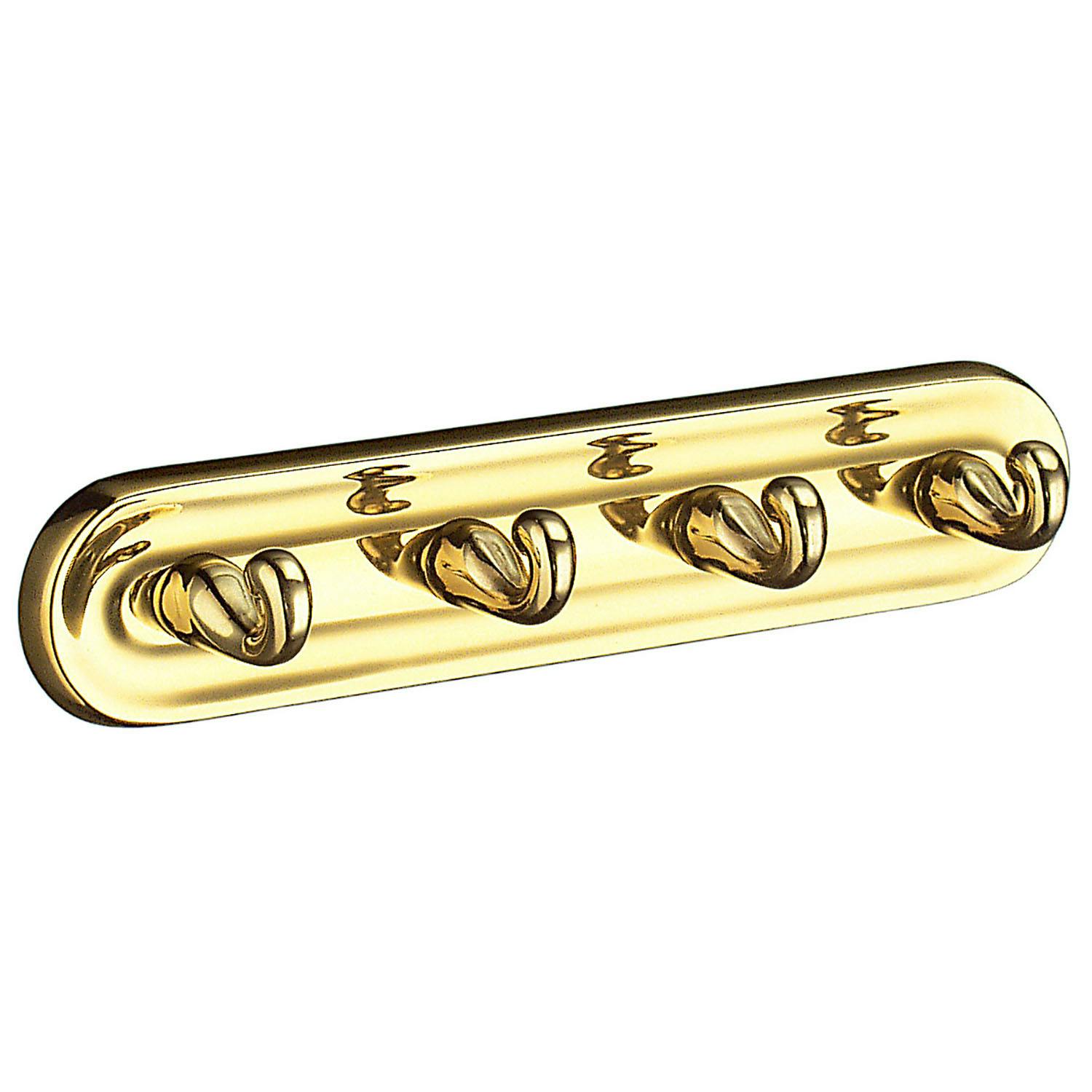 Smedbo Polished Brass Quadruple Towel Hook Rail 44Mm X 230Mm Wall Mounted Bathroom Rectangular Robe Hooks Clothes Hanger Coat Peg