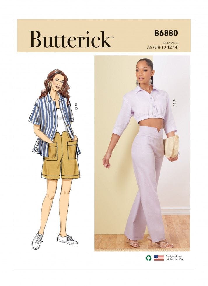 Butterick Women's Sewing Pattern 6880, Tops, Shirts, Trousers, Shorts For F5 (16-18-20-22-24) - Intermediate - F5 (16-18-20-22-24)