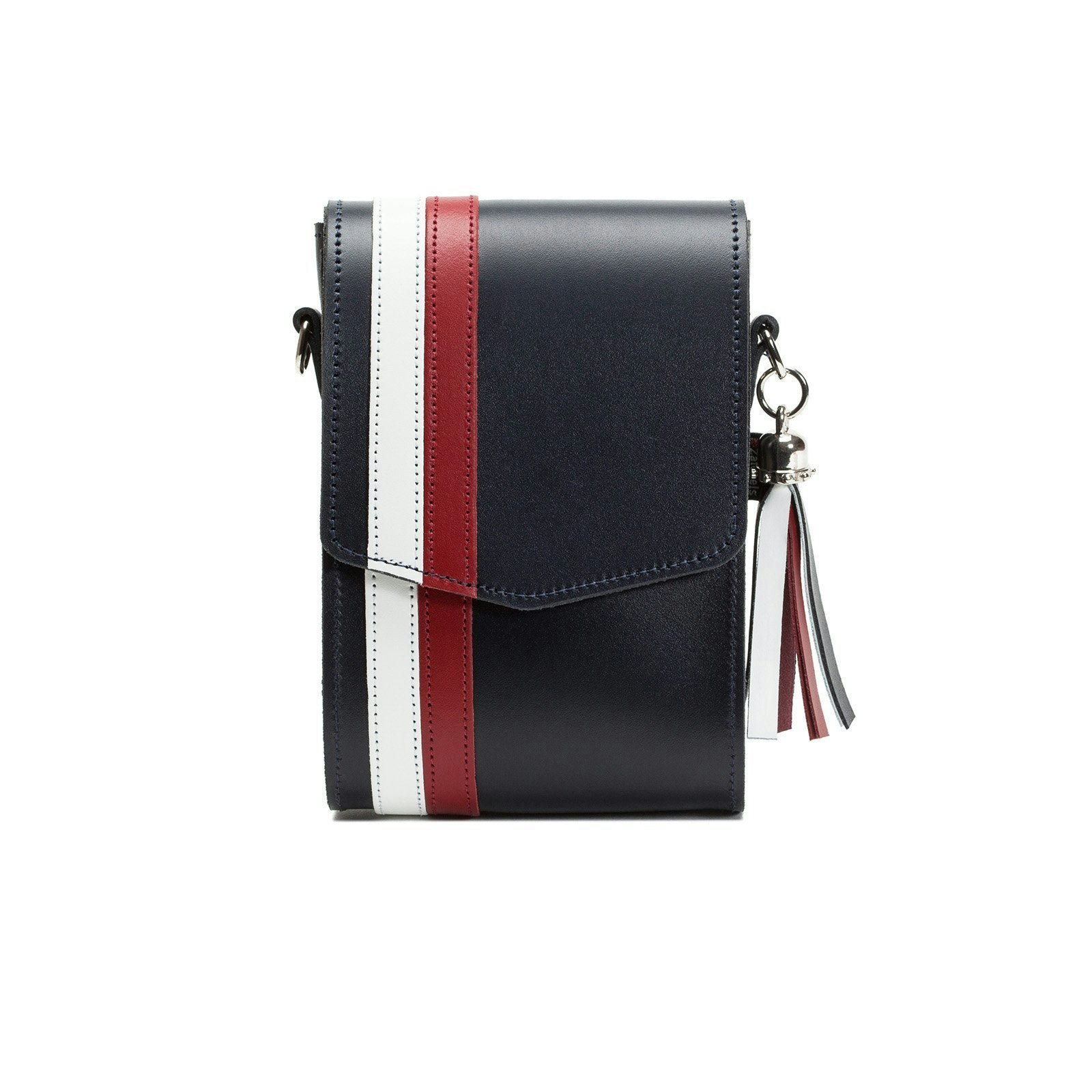 Zatchels Blue/Red/White Handmade Leather Festival Phone Bag - British Edit
