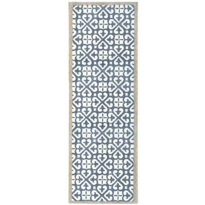 The Rugs Blue Abstract Washable Harlequin Tile Mat And Runner - 50X150 Cm