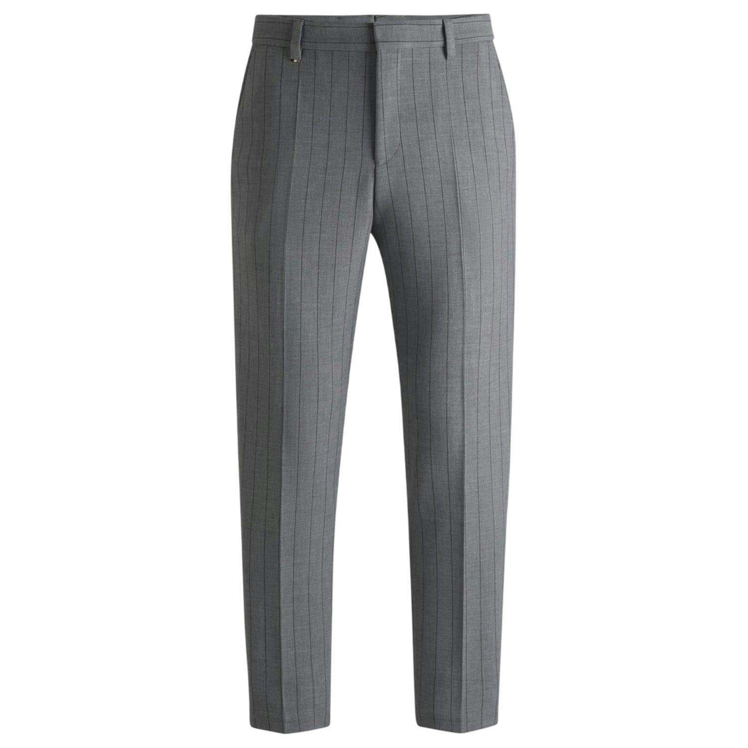 Hugo Boss Men's Grey Slim Trousers - Medium - 32R - Medium - 35% Polyester/24% Viscose/22% Polyamide/15% Wool/4% Spandex