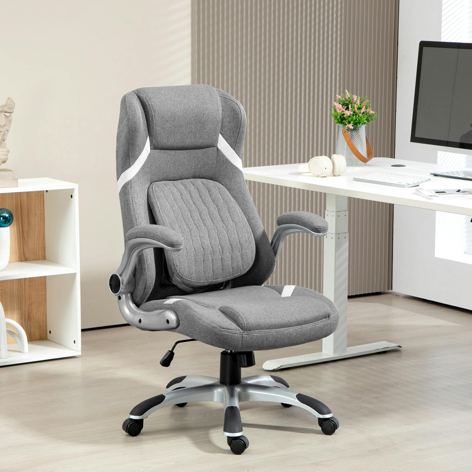 Rackhams Grey Fabric Office Desk Chair With Adjustable Height Tilt Function