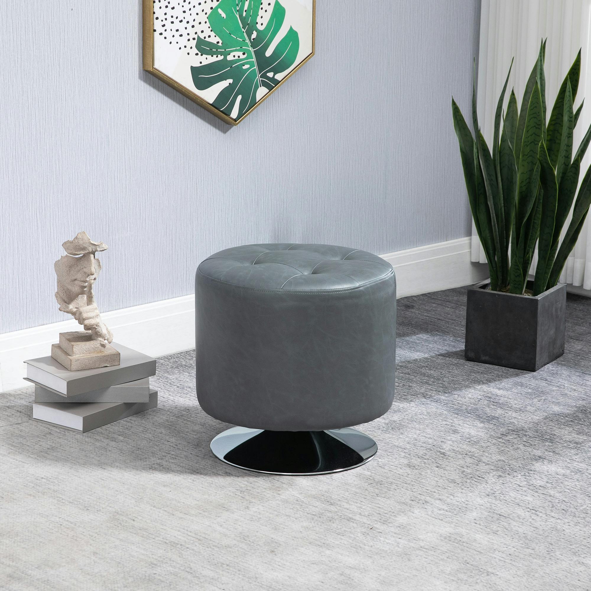 Rackhams Swivel Foot Stool Pu Footstool With Thick Padding