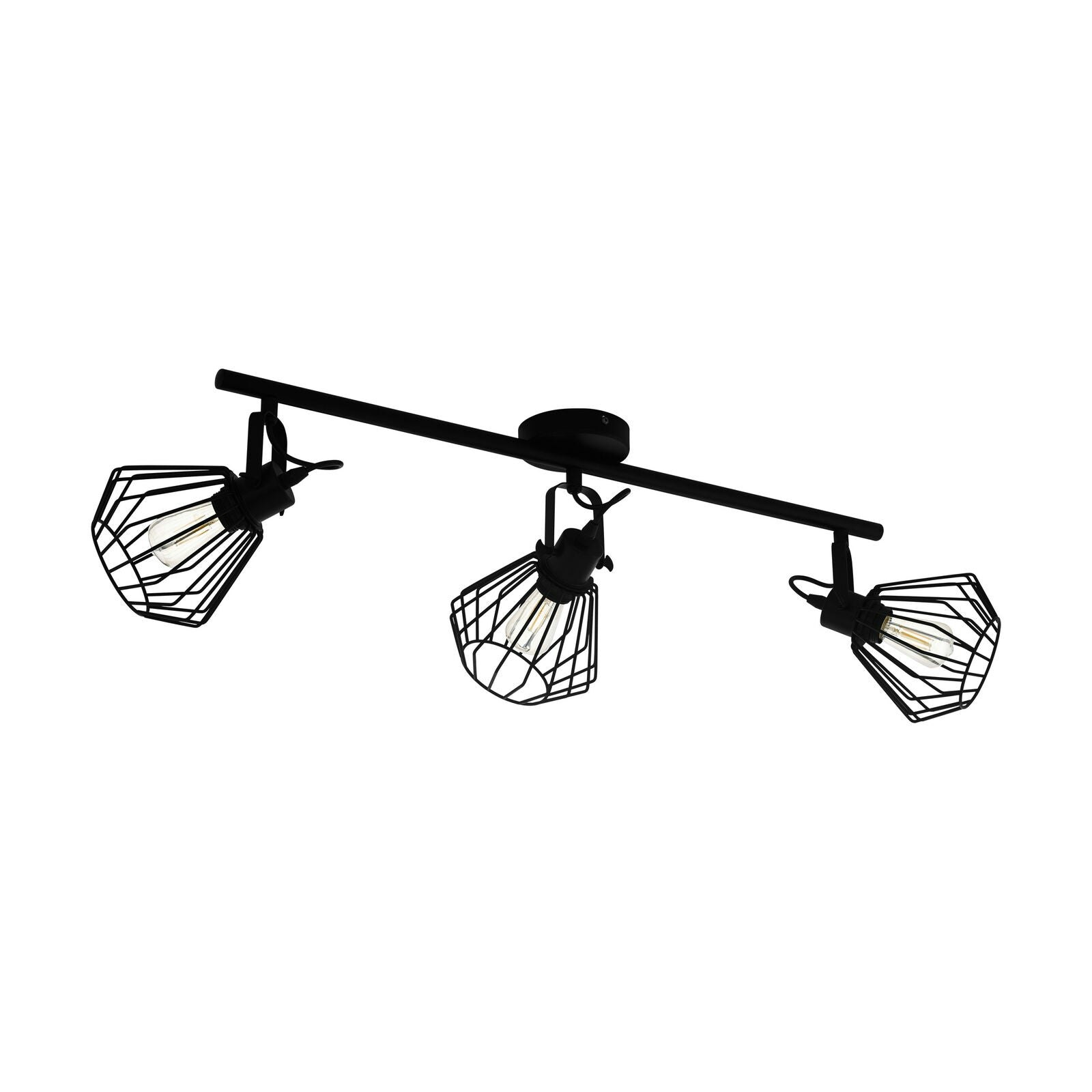 Rackhams Light/Black Flush Ceiling Spots Track Shade Open Wire Frame Bulb E27 3X40w Size 3