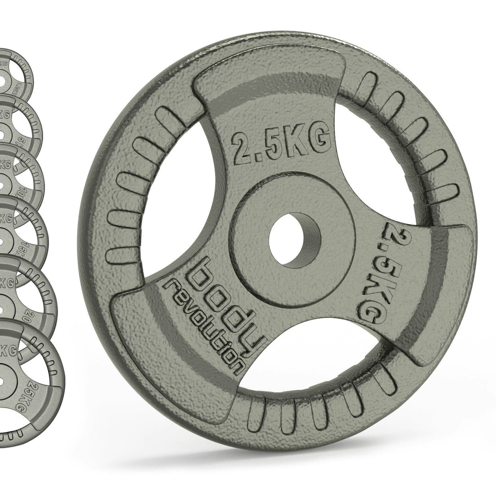 Body Revolution Cast Iron Weight Plates - 1" Standard Tri Grip Pairs (1.25 - 25 Kg) - 2 X 10Kg