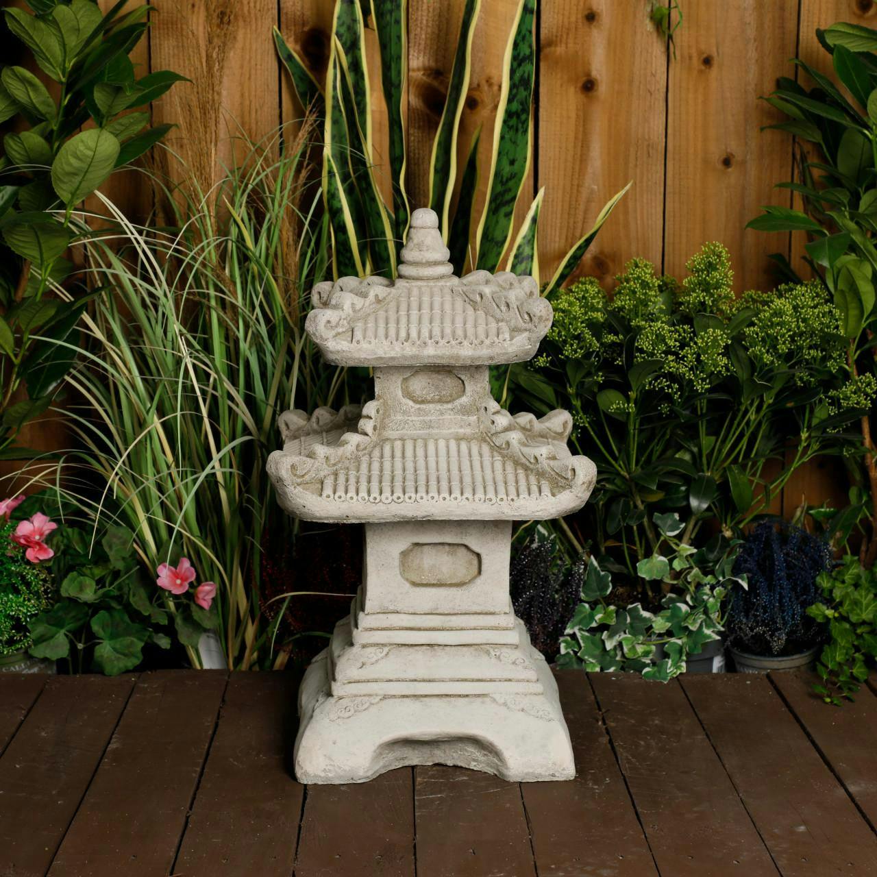 Osn Grey Two-Tiered Stonecast Kowloon Pagoda Garden Ornament