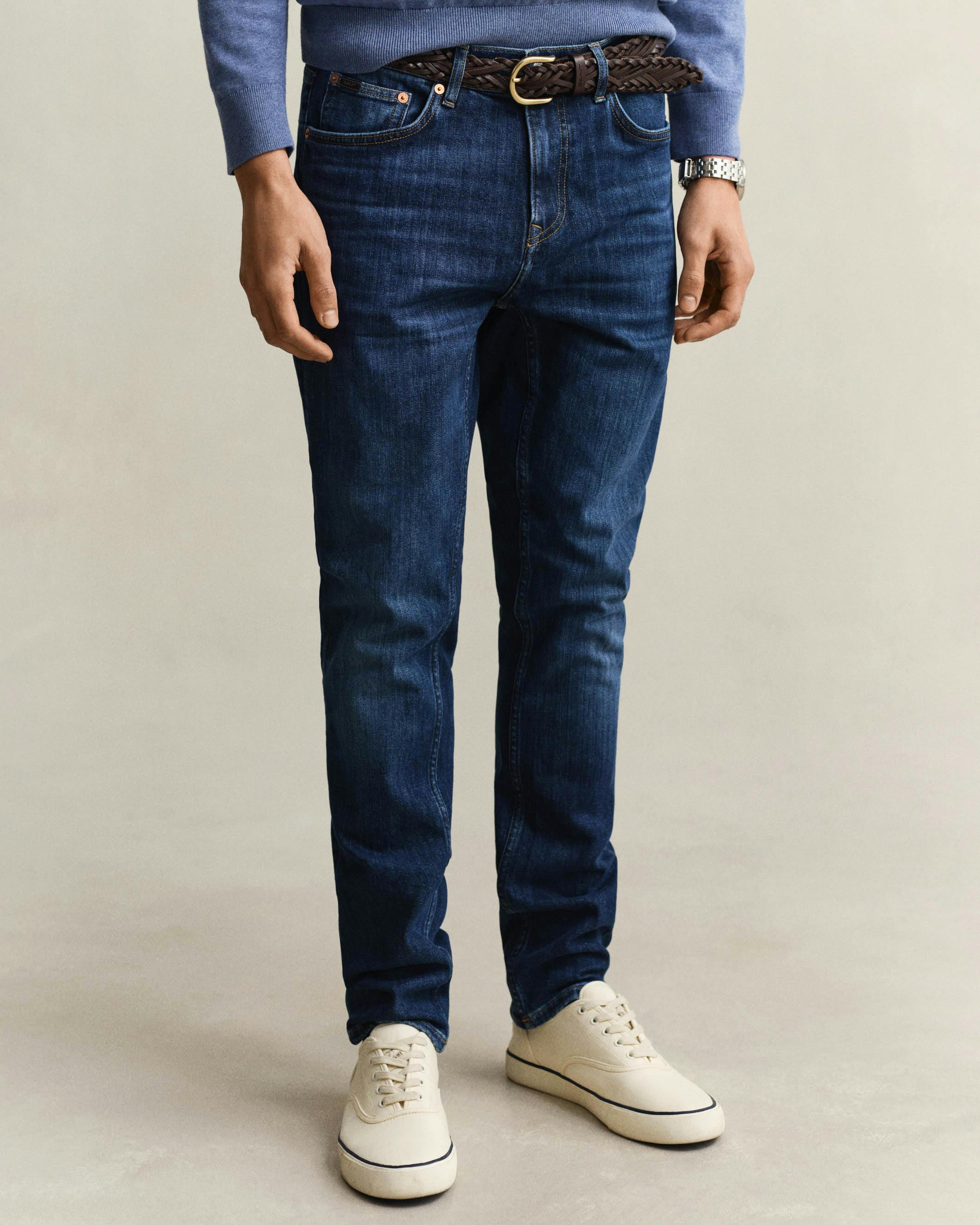 Gant Men's Blue Slim Fit Jeans - 971 Mid Worn In - 971 Mid Worn In - W36 L32
