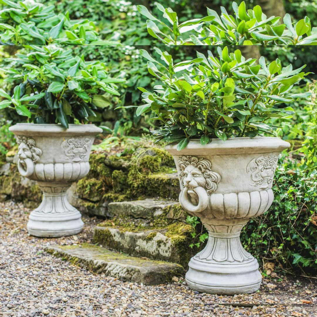 Osn Pair Of Lion Head Design Stone Vases