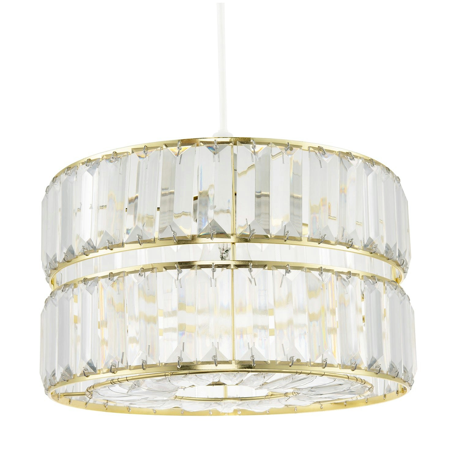 Rackhams Gold/Light Chic Double Tier Pendant Shade With Rows Of Acrylic Prisms