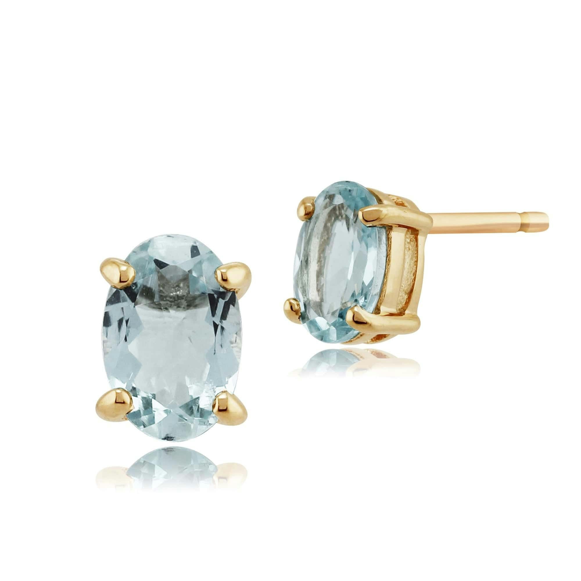 Gemondo Yellow/Gold Classic Oval Aquamarine Stud Earrings In 9Ct