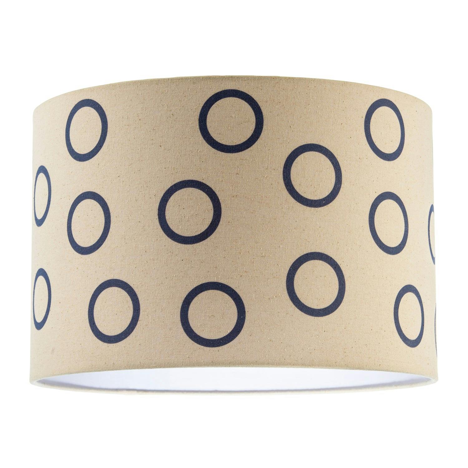 Happy Homewares Blue Midnight Navy Open Circle Pattern Linen Fabric Drum Lamp Shade
