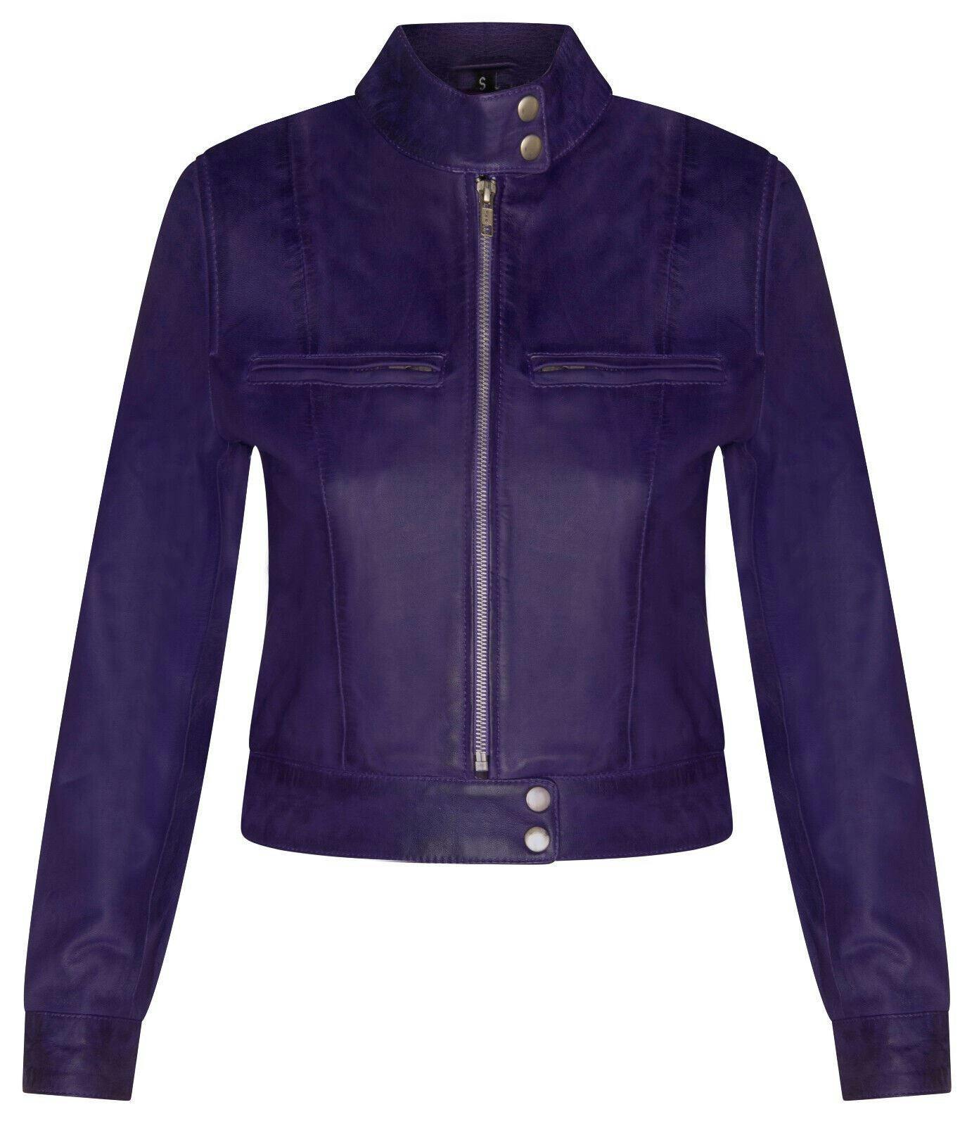 Infinity Leather Women's Purple Plain Leather Moto Biker Jacket-Braga - Uk 5XL/24 | Eu 50 | Us 20