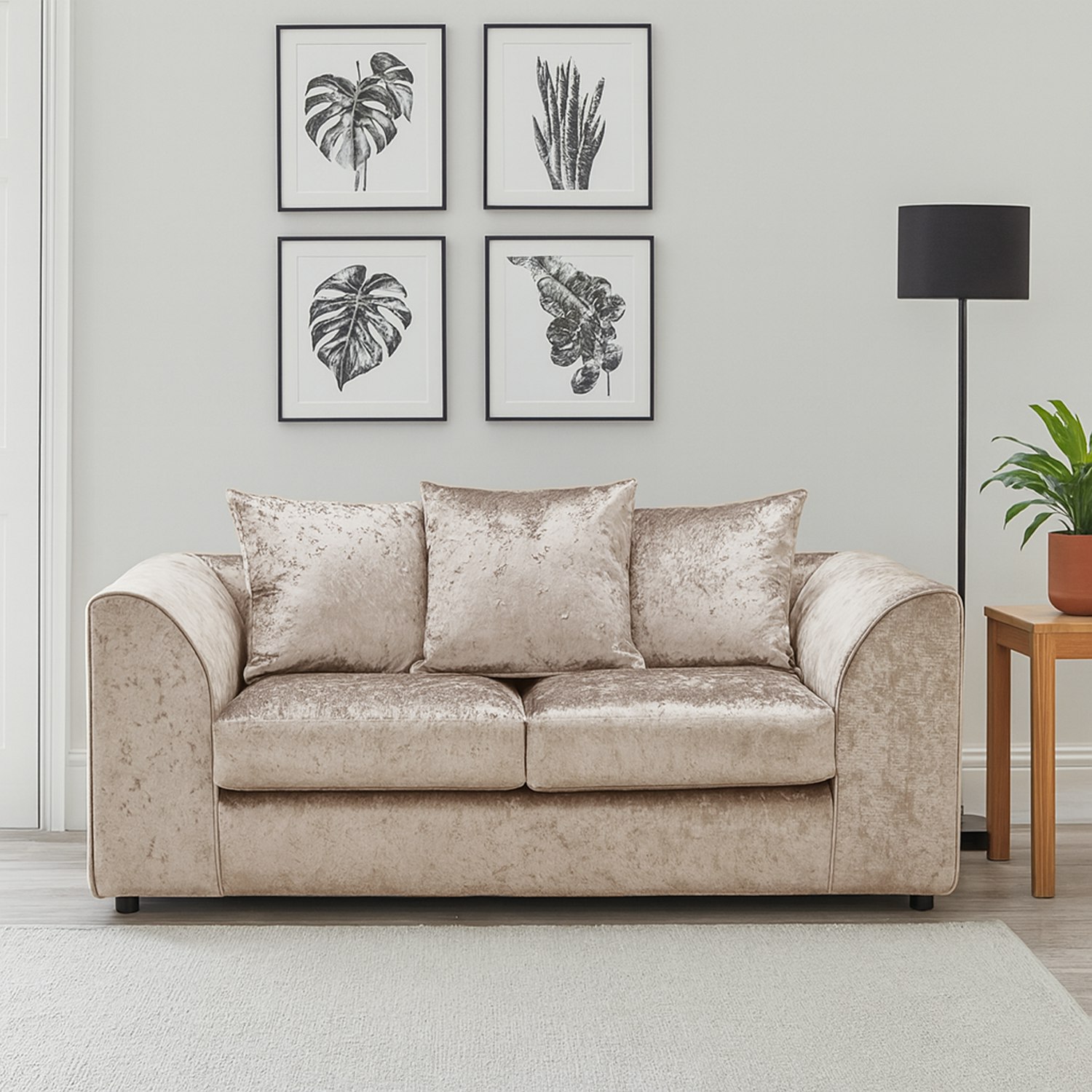 Furnishings For Less Black/Silver Crystal Crushed Velvet 2 Seater Sofa Scatter Back - Mink