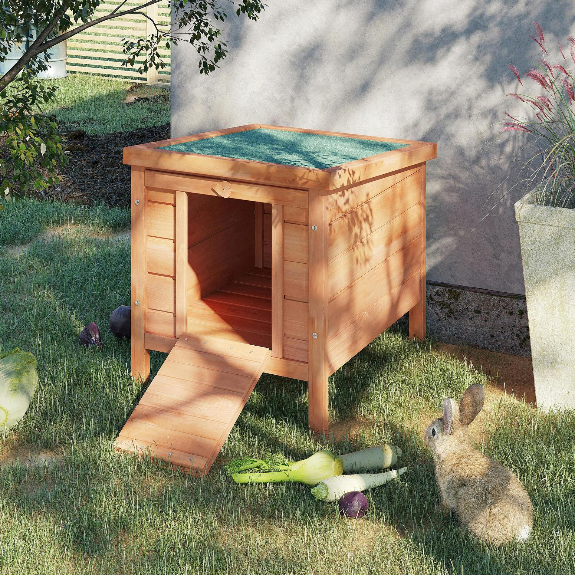 Bobobiy Green Wooden Rabbit Hutch Outdoor, Guinea Pig Hutch, Rabbit Hideaway, Cat House, Bunny Cage Small Animal House With Openable Roof, 51 X 42 X 43 Cm, Natural - Natural Wood Finish - Image 5
