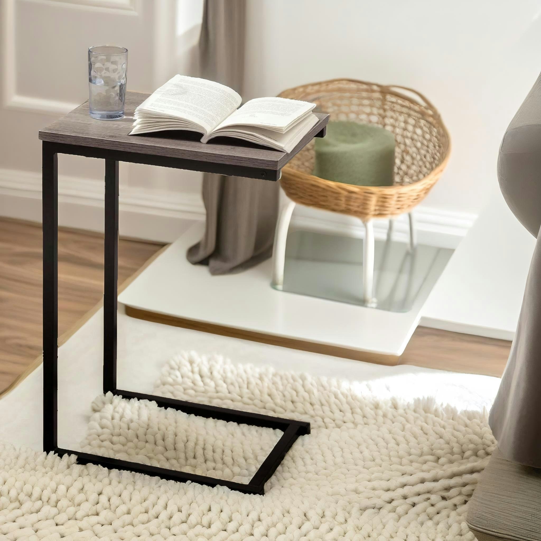 Rafaelo Mobilia Brown 60Cm Tall Industrial C-Shaped Sofa End Table
