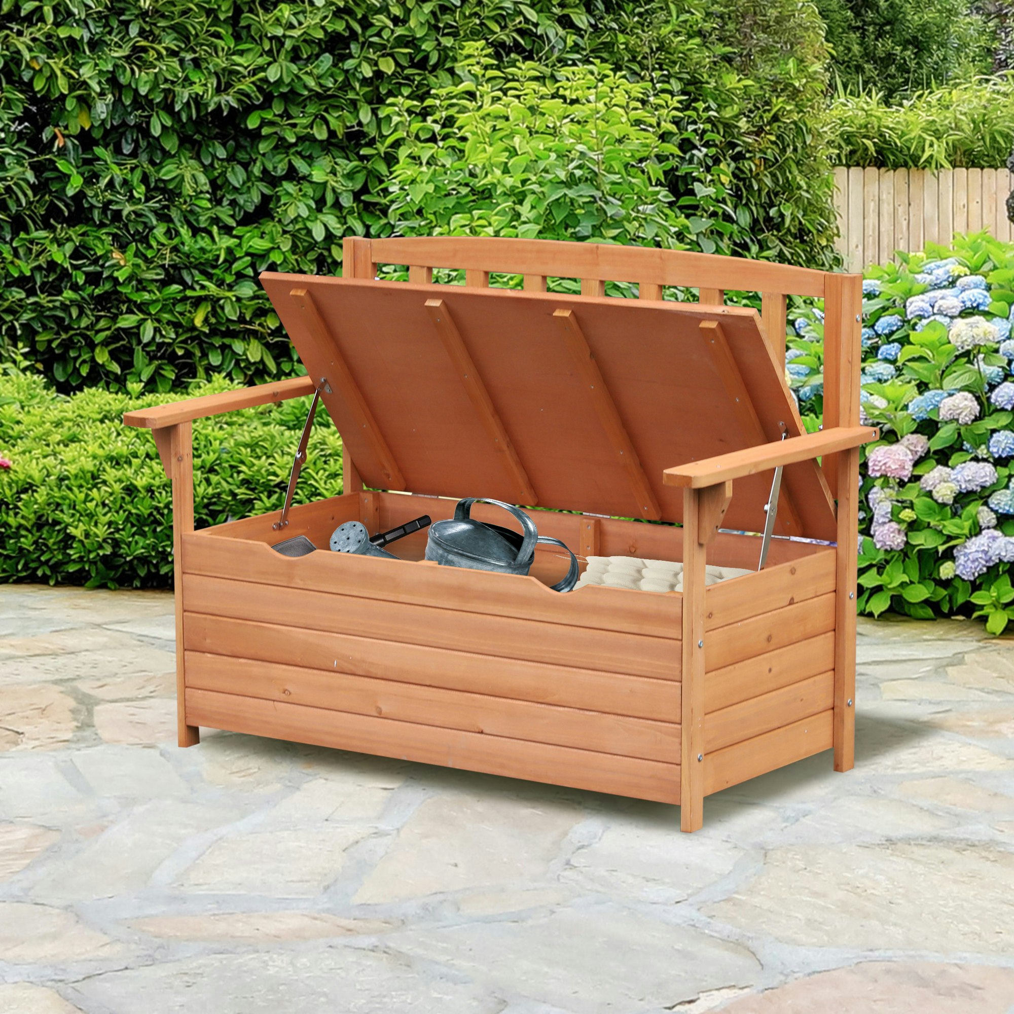 Rackhams Garden Storage Bench, 2 Seater Fir Wood Outdoor Bench, Natural