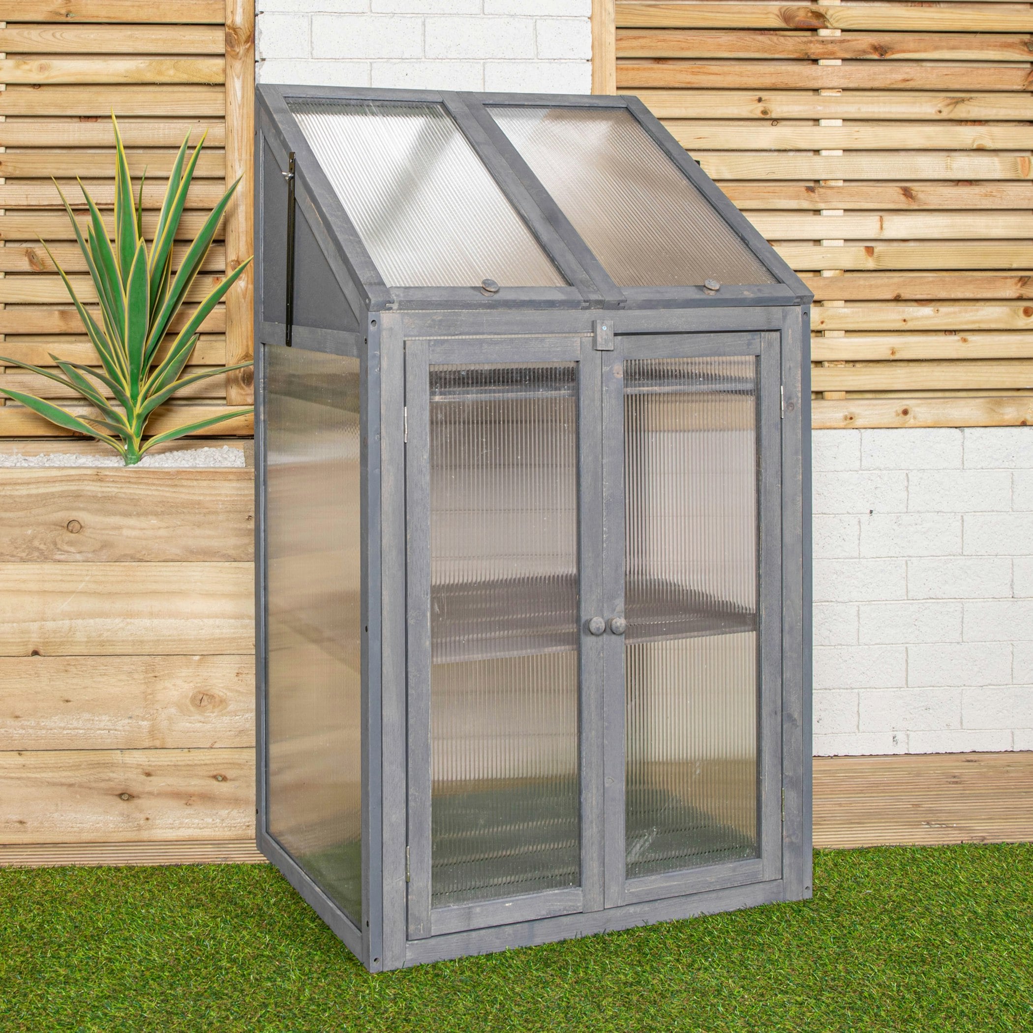 Rackhams Grey Wooden Mini Greenhouse Cold Frame - Small Greenhouse H120 X W69 X D49cm