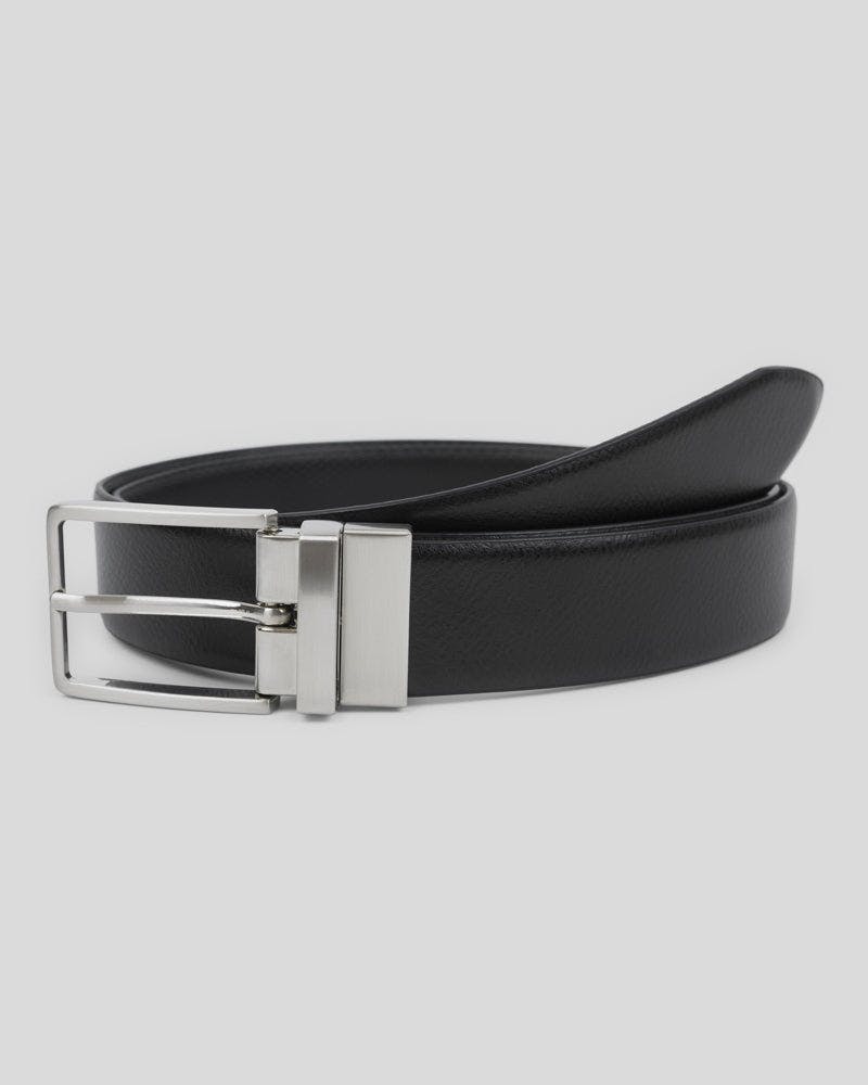 Steel & Jelly Black Lowfield - Textured Reversible Leather Belt - 32