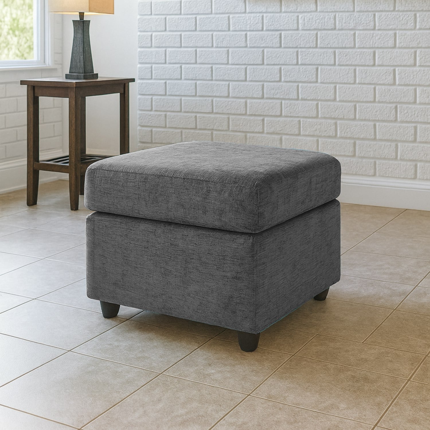 Rackhams Grey Monaco Chenille Fabric Footstool