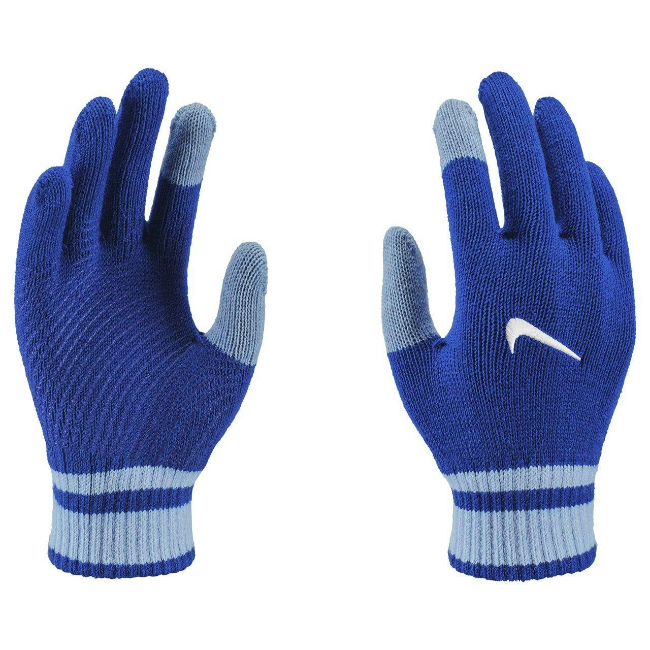 Nike Men's Blue Y Gripped Knitted Gloves - M - 95% Acrylic/5% Elastane