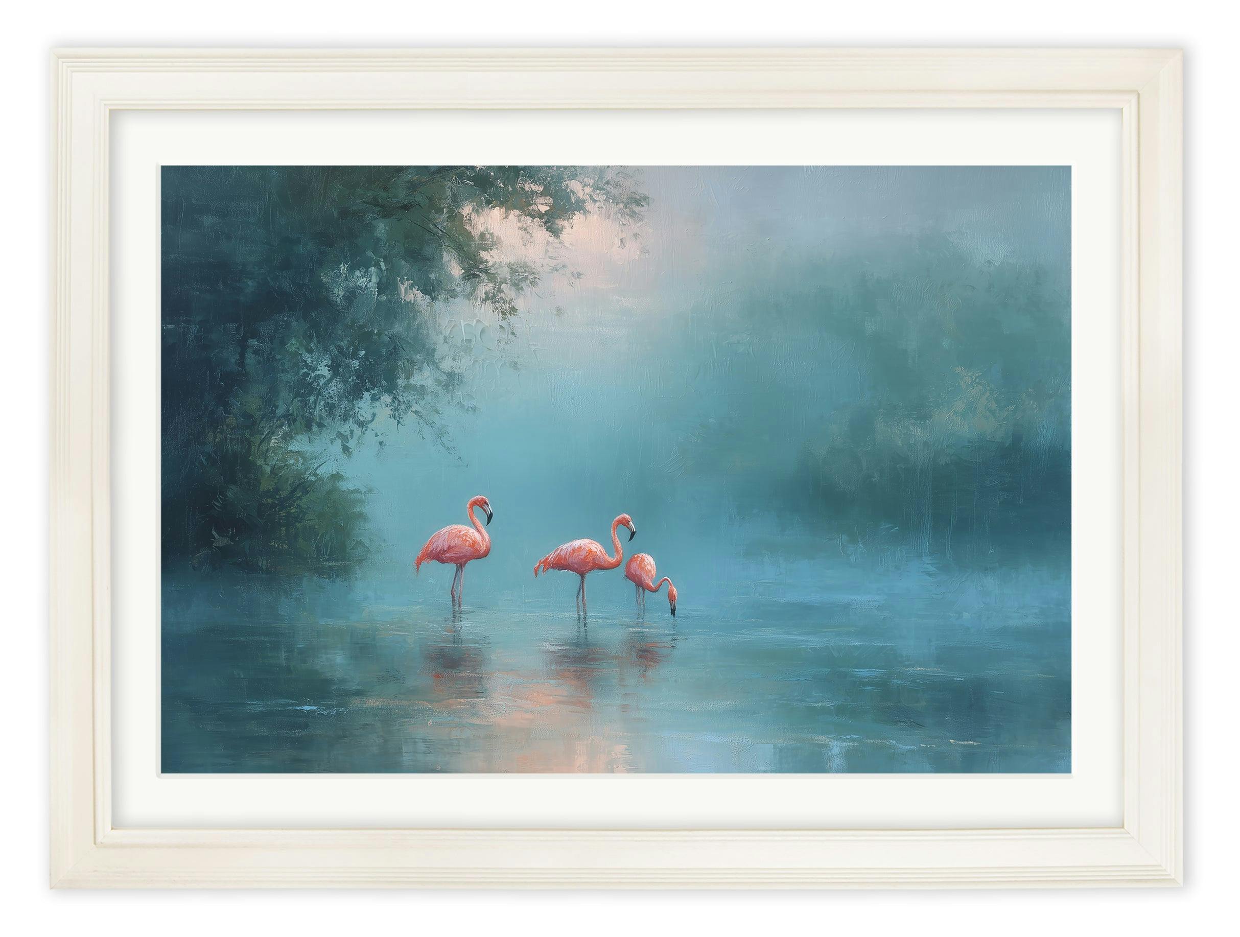 Rackhams Cream Misty Lake Flamingos - Hurstwood Frame - Misty Lake Flamingos - 70 X 95Cm (A1)