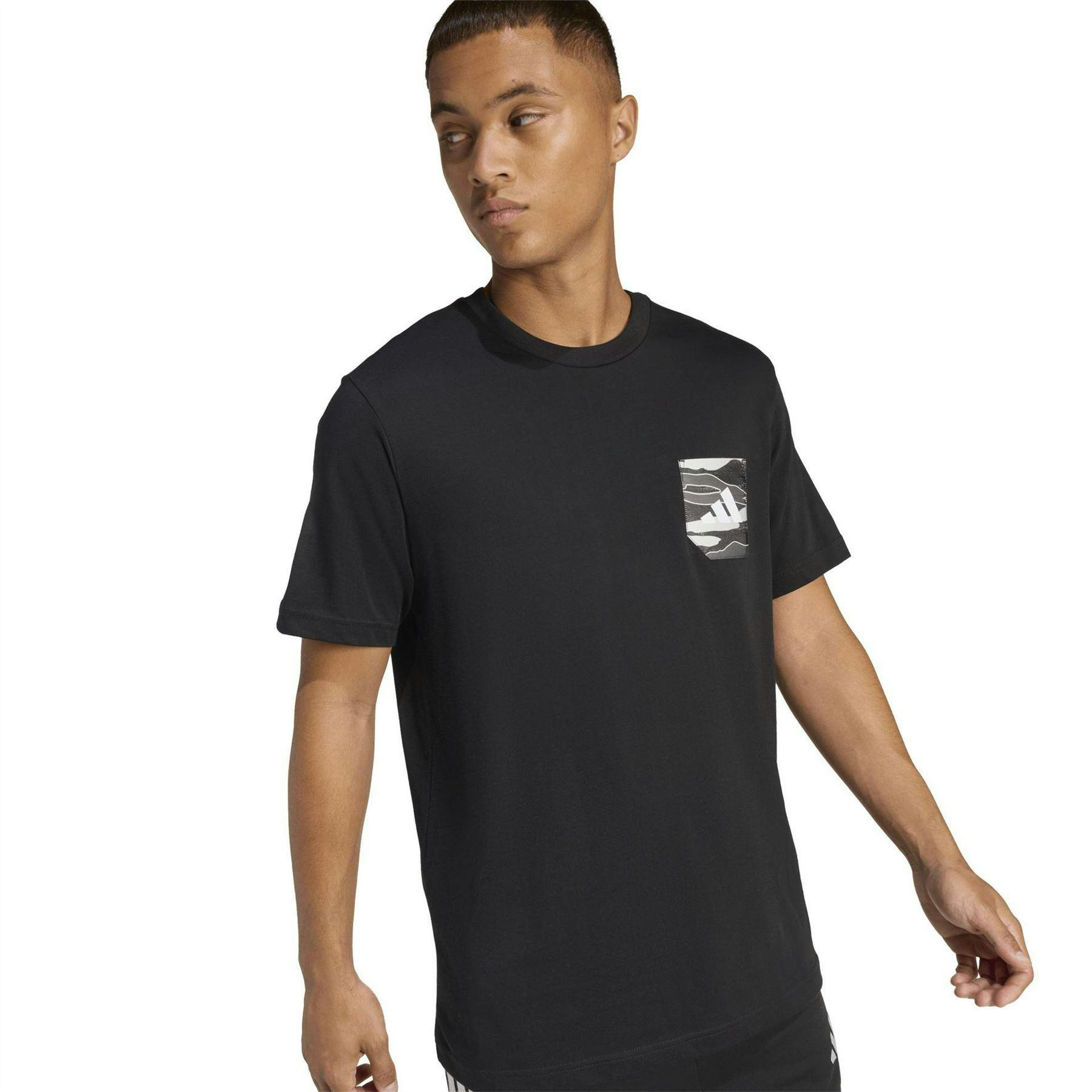 Adidas Men's Black Logo Pocket T-Shirt - Xxl - 100% Cotton
