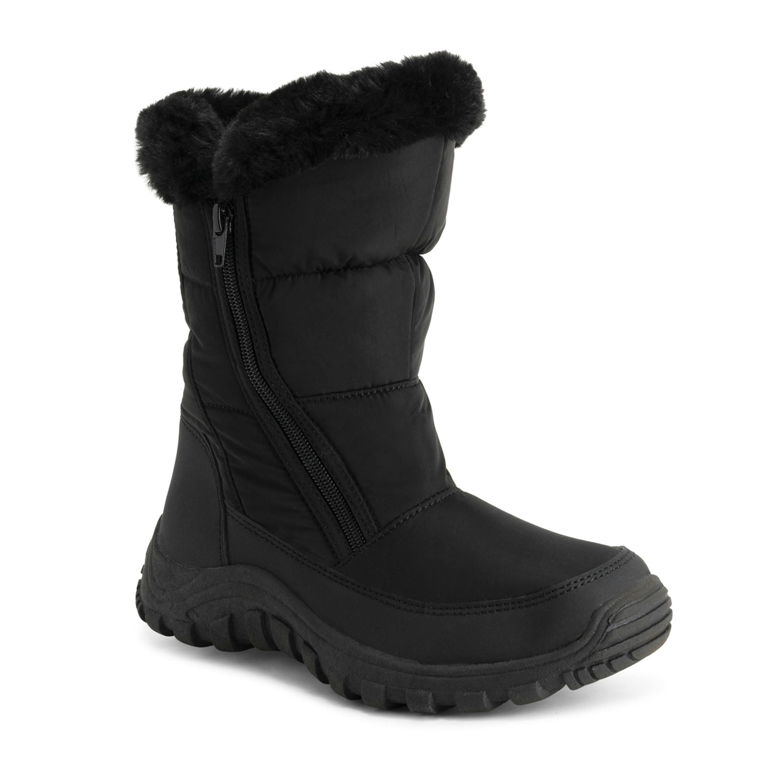Viva Women's Black Polar Memory Foam Nylon Thick Faux Fur Lined Winter Boots - 7