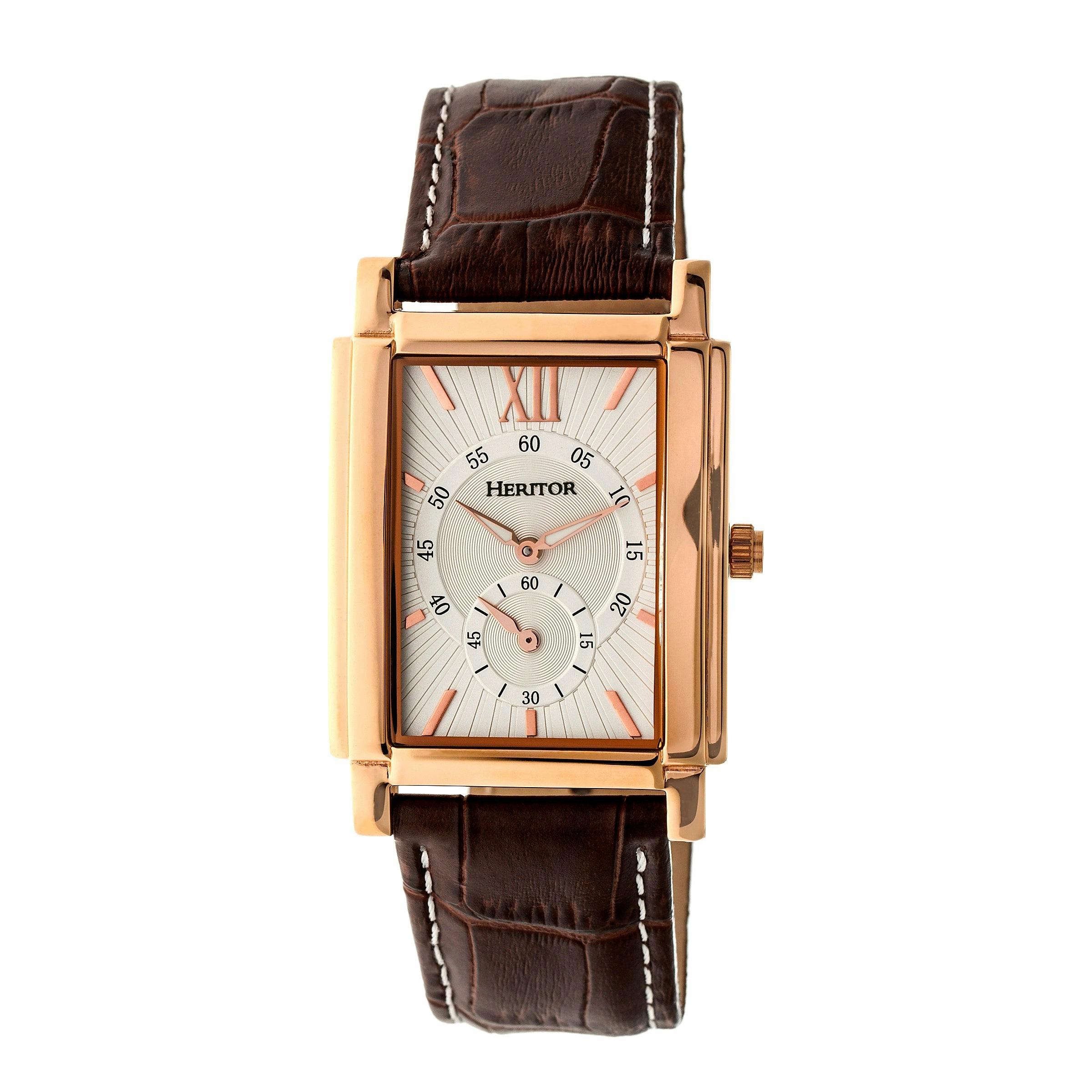 Heritor Automatic Gold/Silver Frederick Leather-Band Watch - Rose